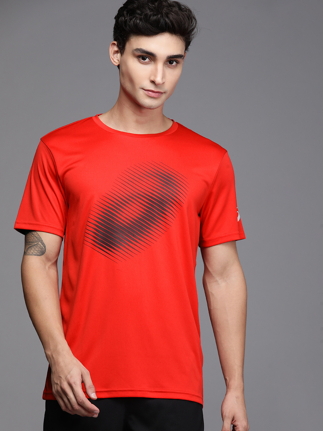 

ASICS Men Red & Grey Graphic Printed Casual Running T-shirt