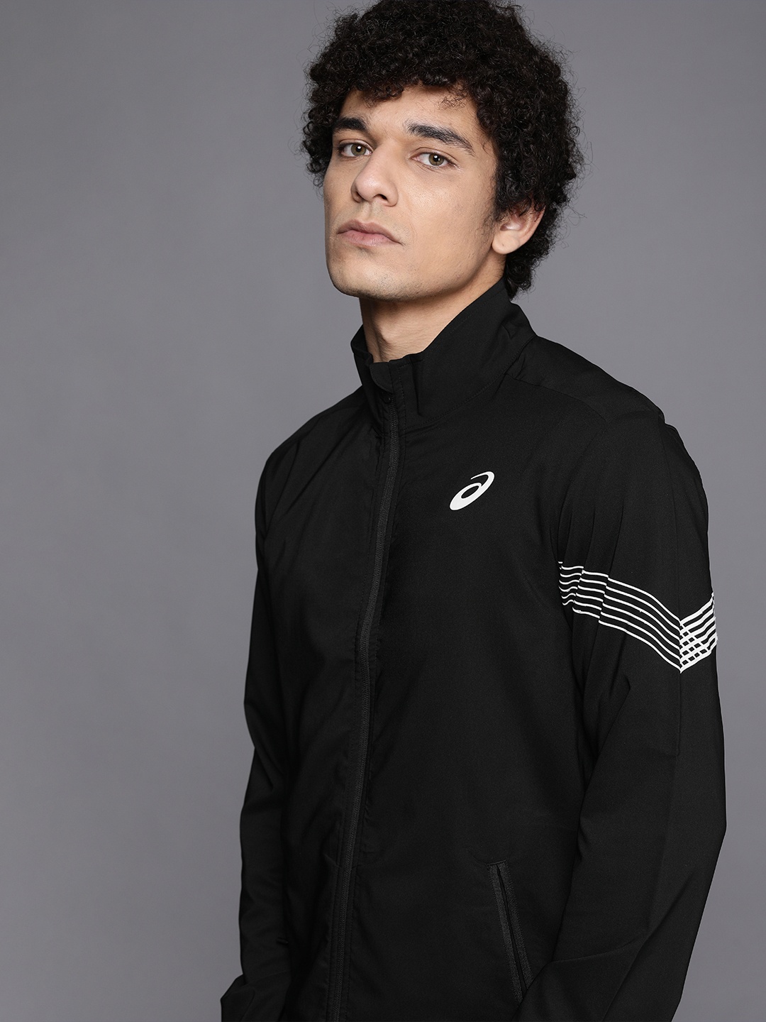 

ASICS Men Black Lightweight Pattern Woven Sporty Jacket