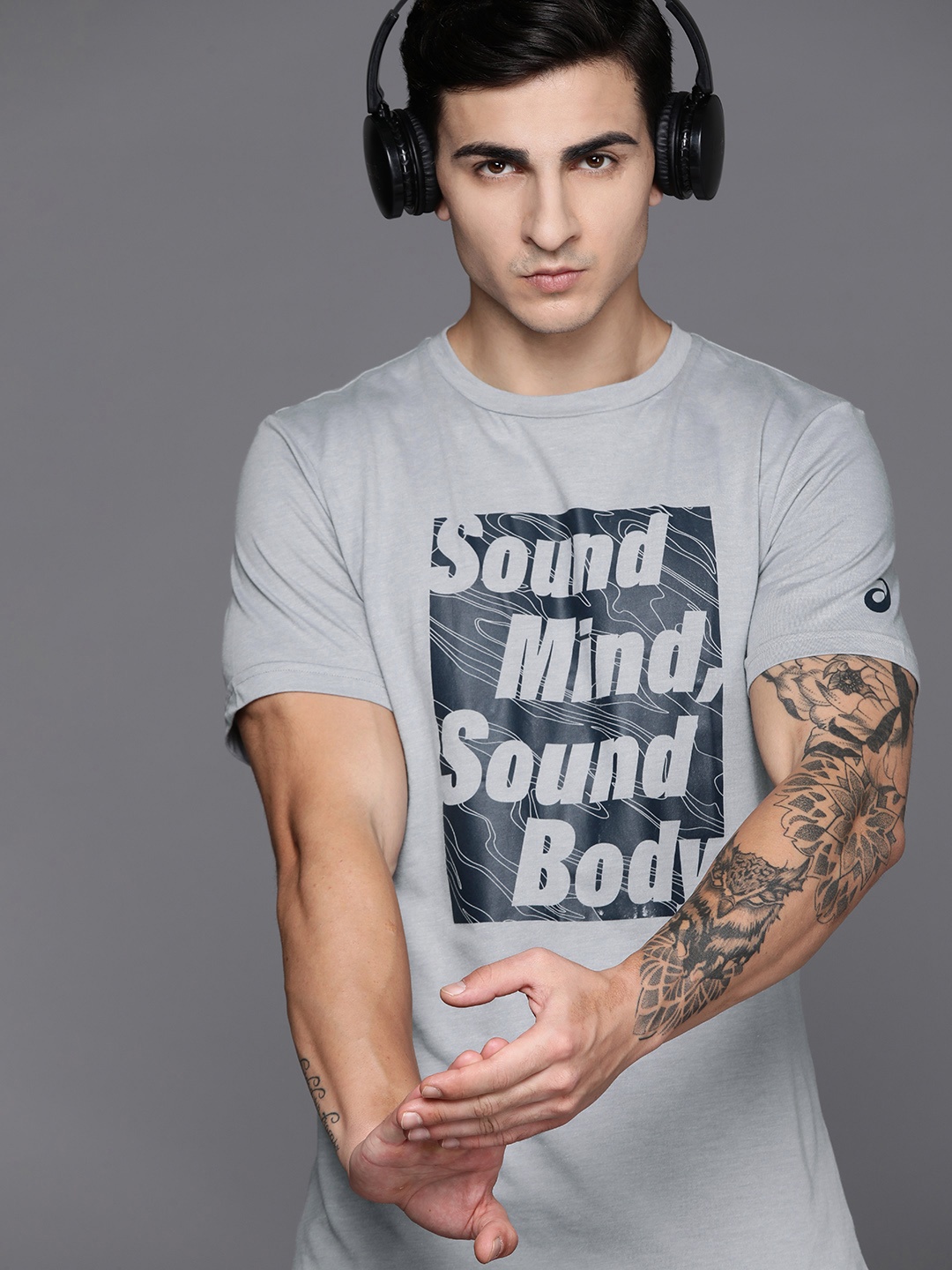 

ASICS Typography Printed Heather Graphic SS T-shirt, Grey