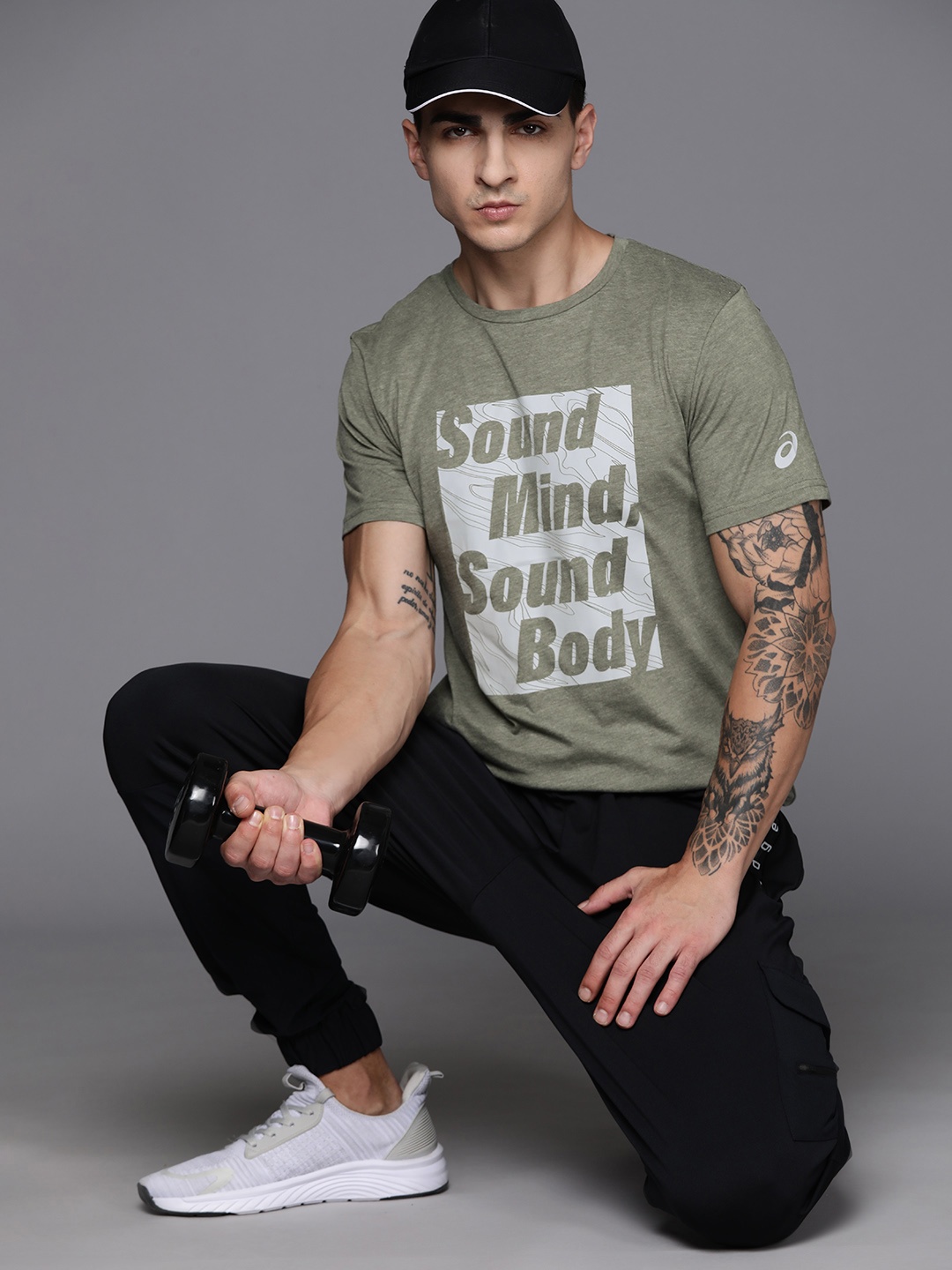 

ASICS Typography Heather Graphic SS Printed T-shirt, Green
