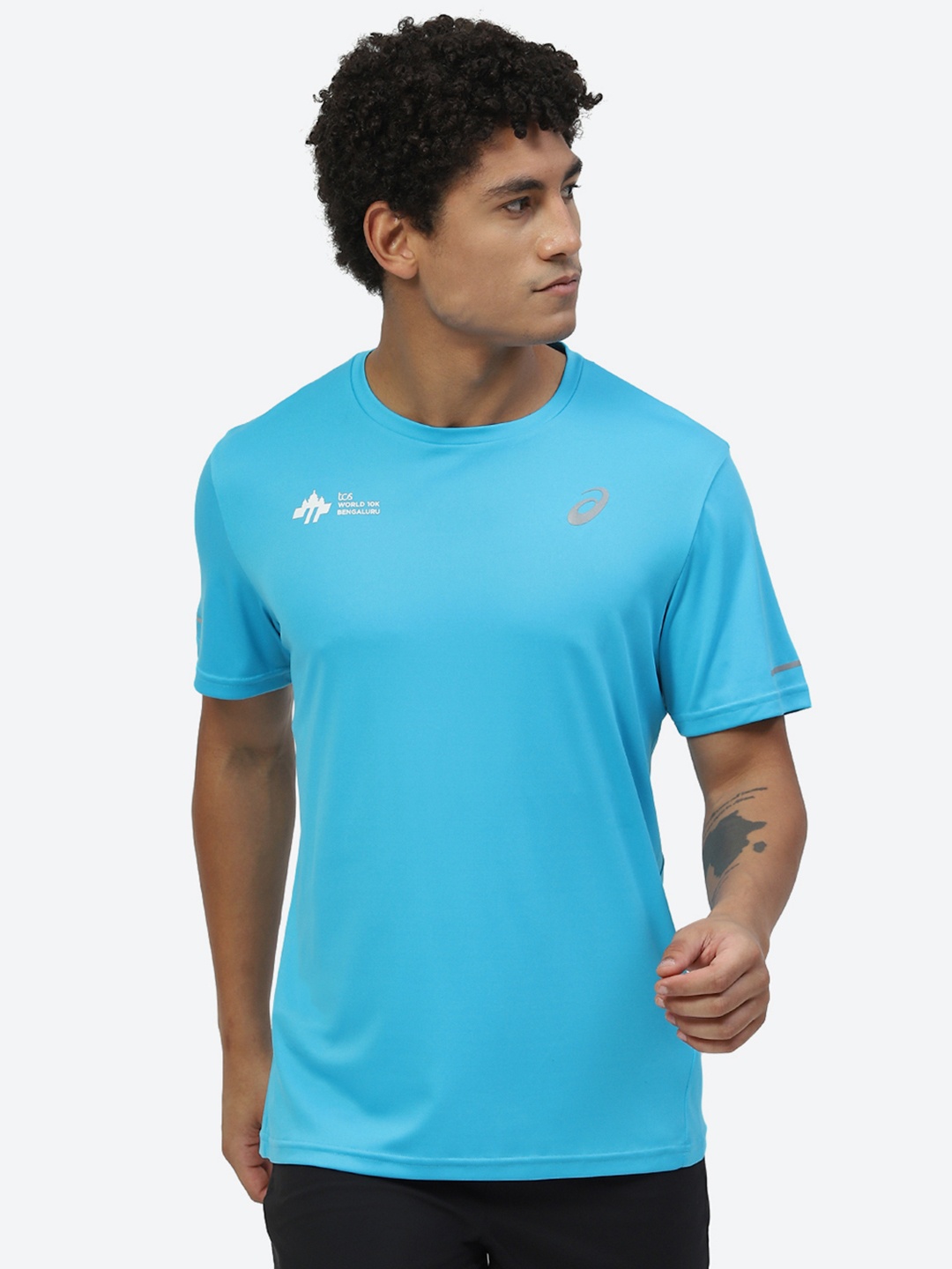 

ASICS Men Sky Blue Brand Logo Printed Round-Neck Sports Running T-shirt