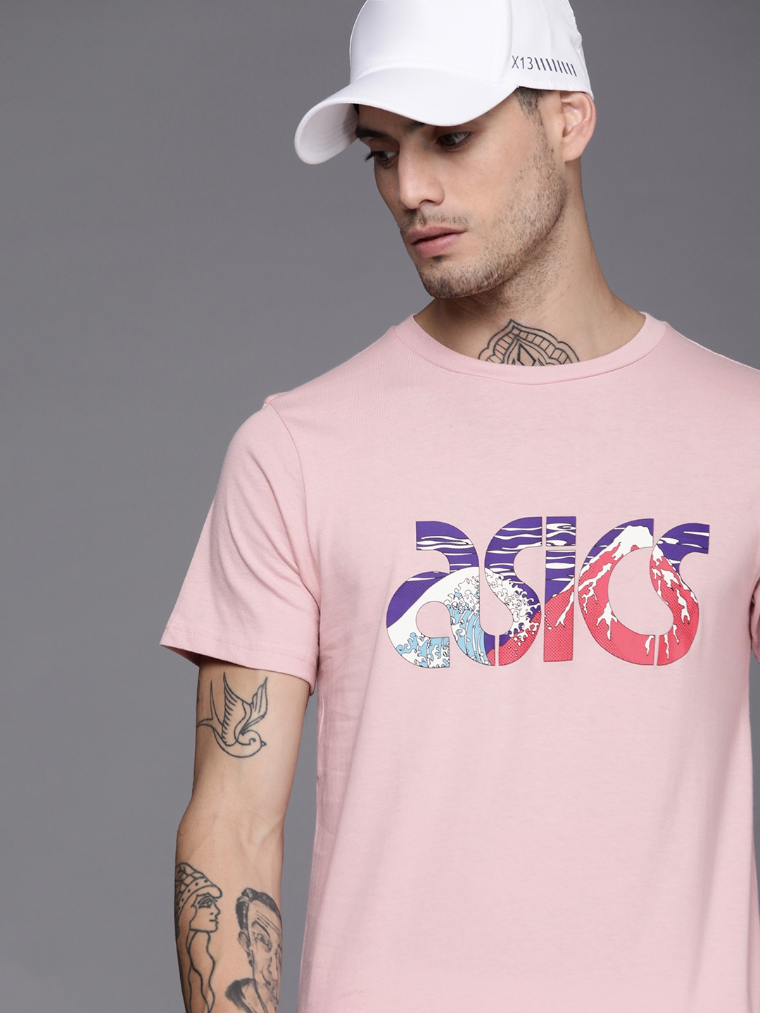 

ASICS Men Pink Pure Cotton Brand Logo Printed T-shirt