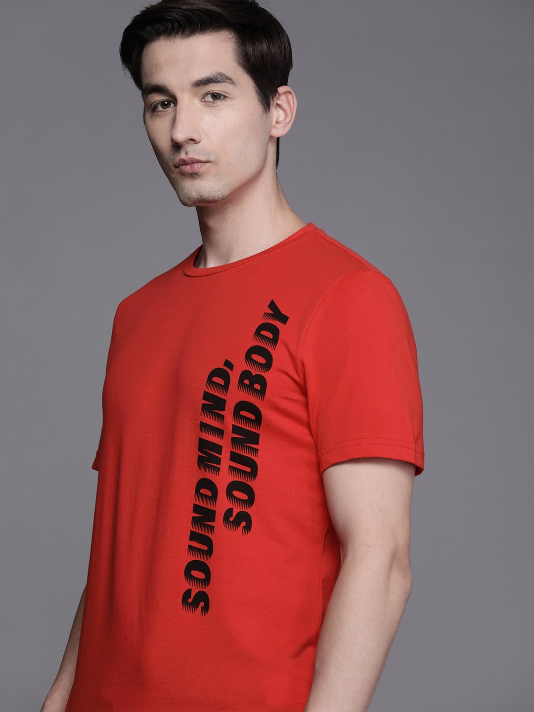 

ASICS Men Red & Black Typography Graphic SS Printed Pure Cotton T-shirt