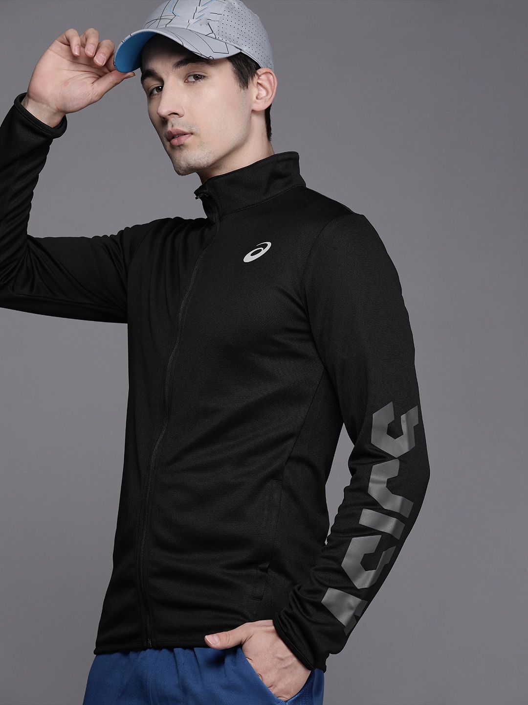 

ASICS Men Black Printed Lightweight Training Sporty Jacket