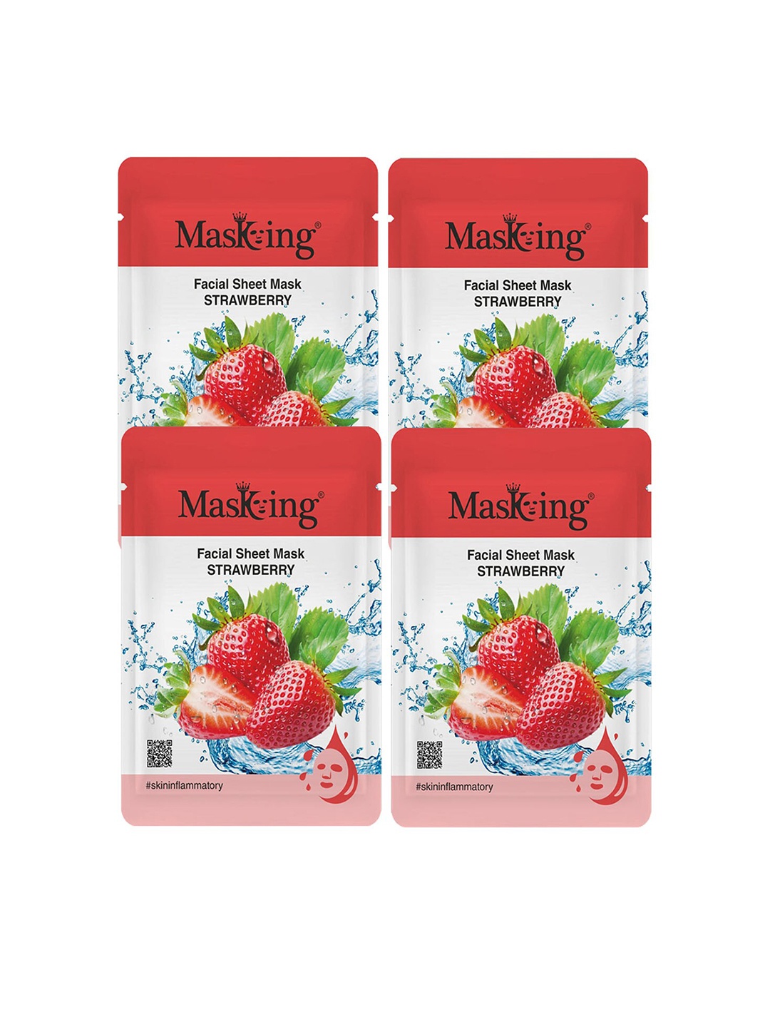 

MasKing Set of 4 Strawberry Facial Sheet Masks - 20 ml each, Pink