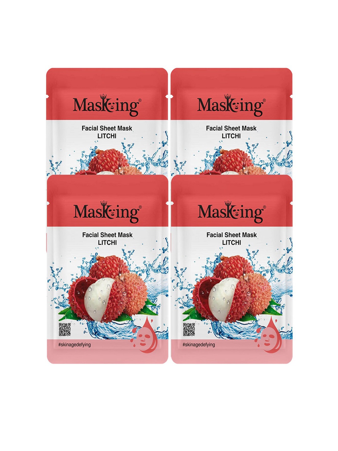 

MasKing Set of 4 Litchi Facial Sheet Mask - 20 ml each, Pink