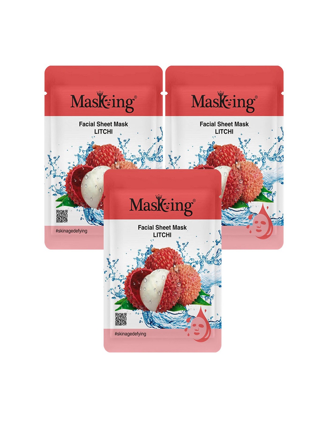 

MasKing Set of 3 Litchi Facial Sheet Mask - 20 ml each, Pink