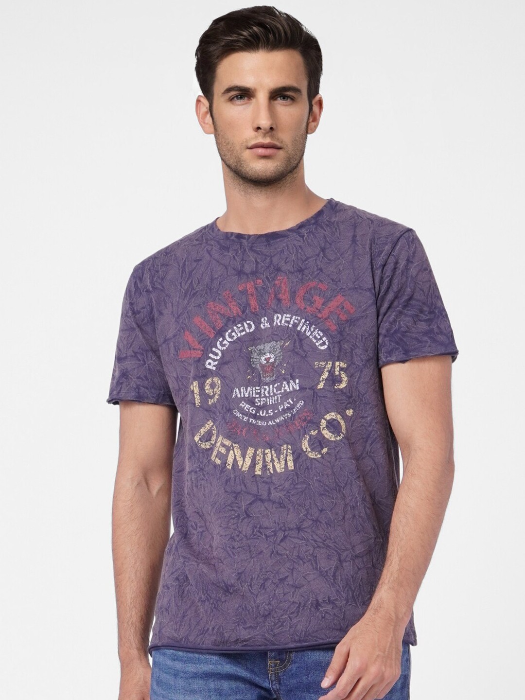 

Jack & Jones Men Purple Typography Printed Cotton T-shirt