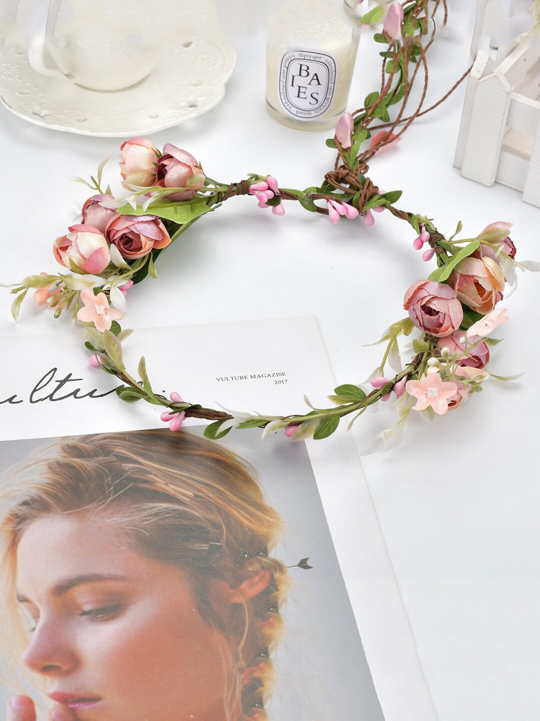

Yellow Chimes Women Green & Pink Embellished Tiara