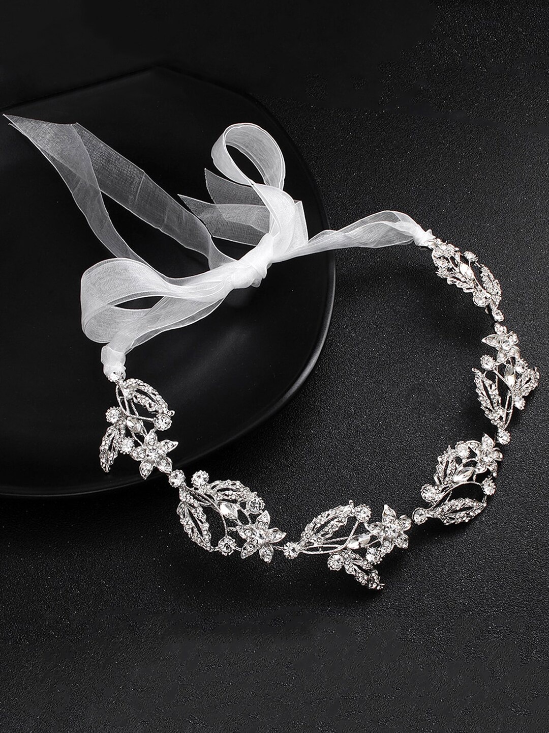 

Yellow Chimes Women Silver-Toned Crystal Beaded Embellished Tiara