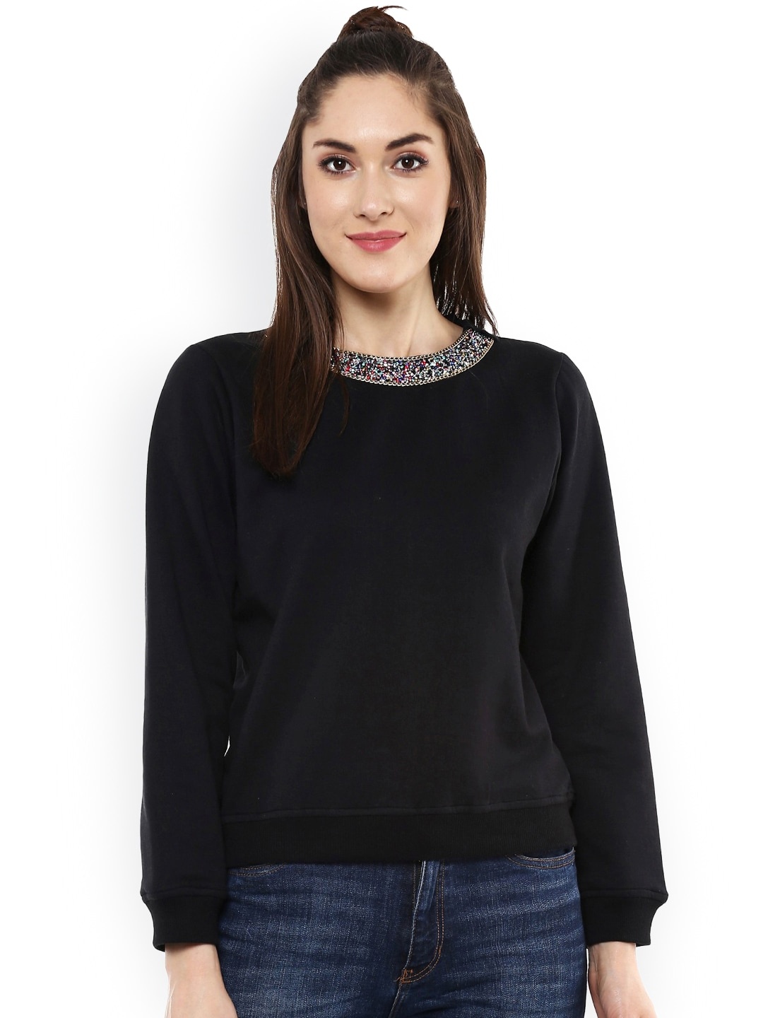 

SASSAFRAS Black Fleece Sweatshirt with Embellished Detail