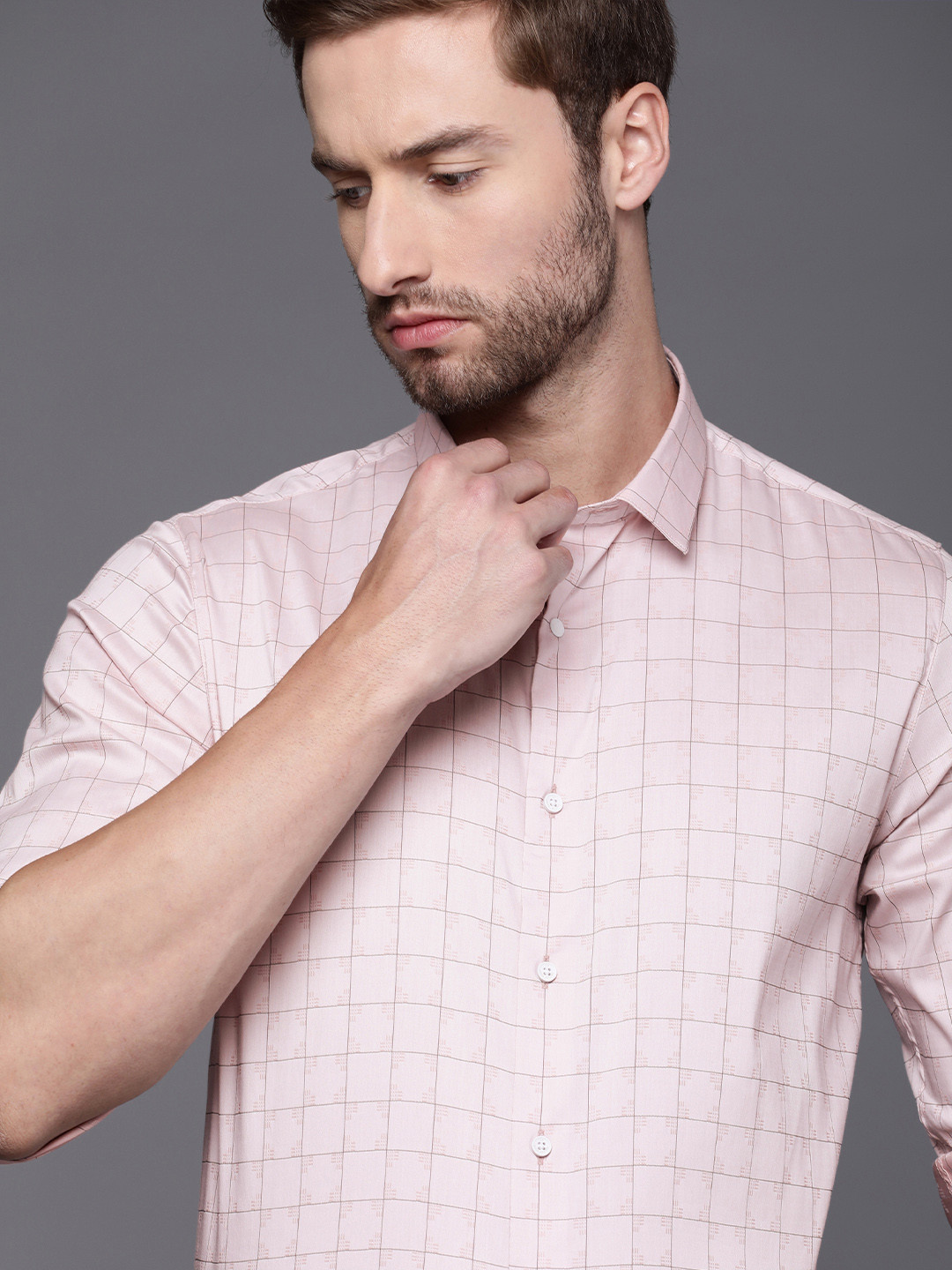 

Louis Philippe Ath Work Men Pink Super Slim Fit Checked Smart Casual Shirt