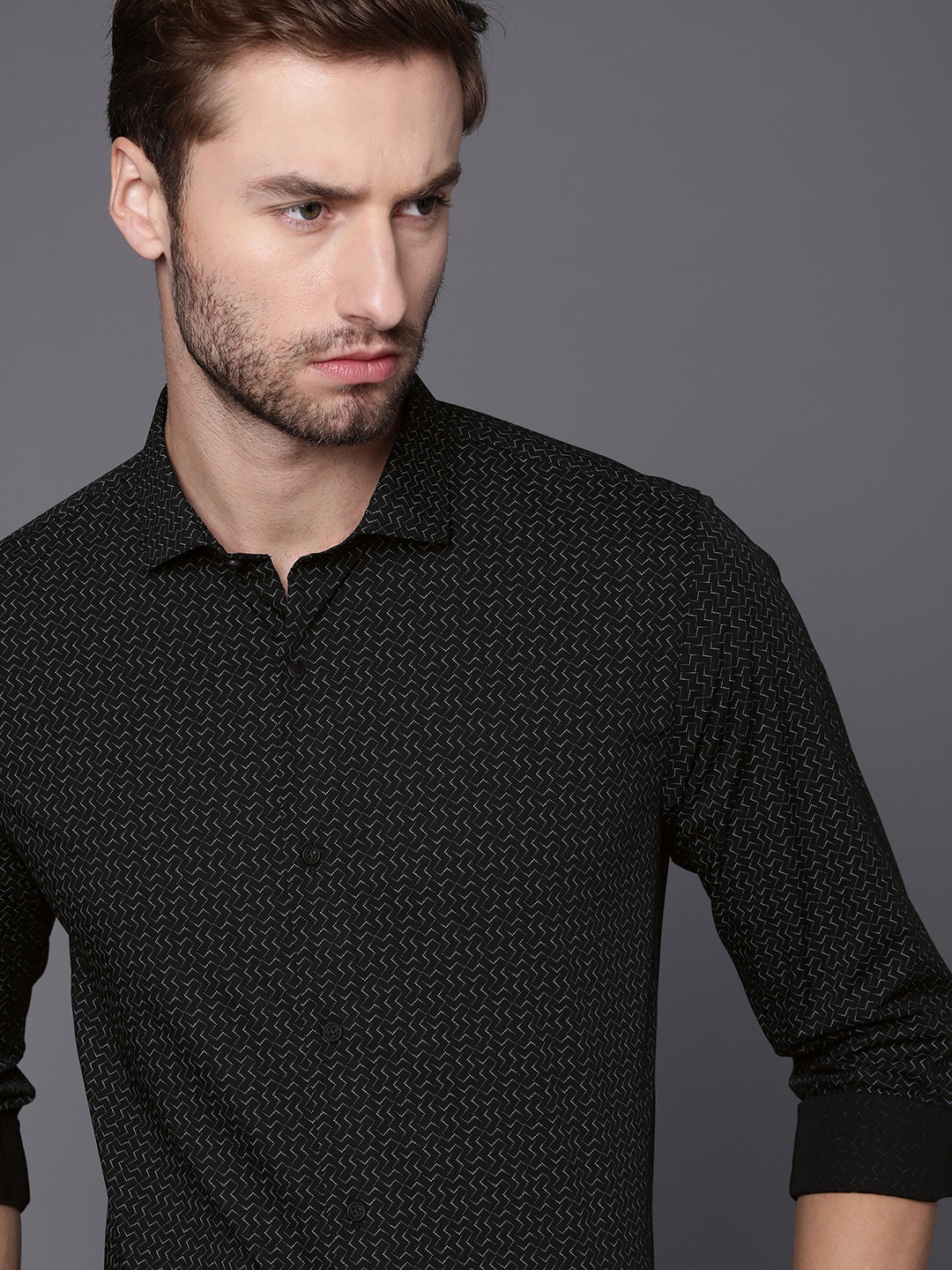 

Louis Philippe Ath Work Men Black Super Slim Fit Printed Casual Shirt