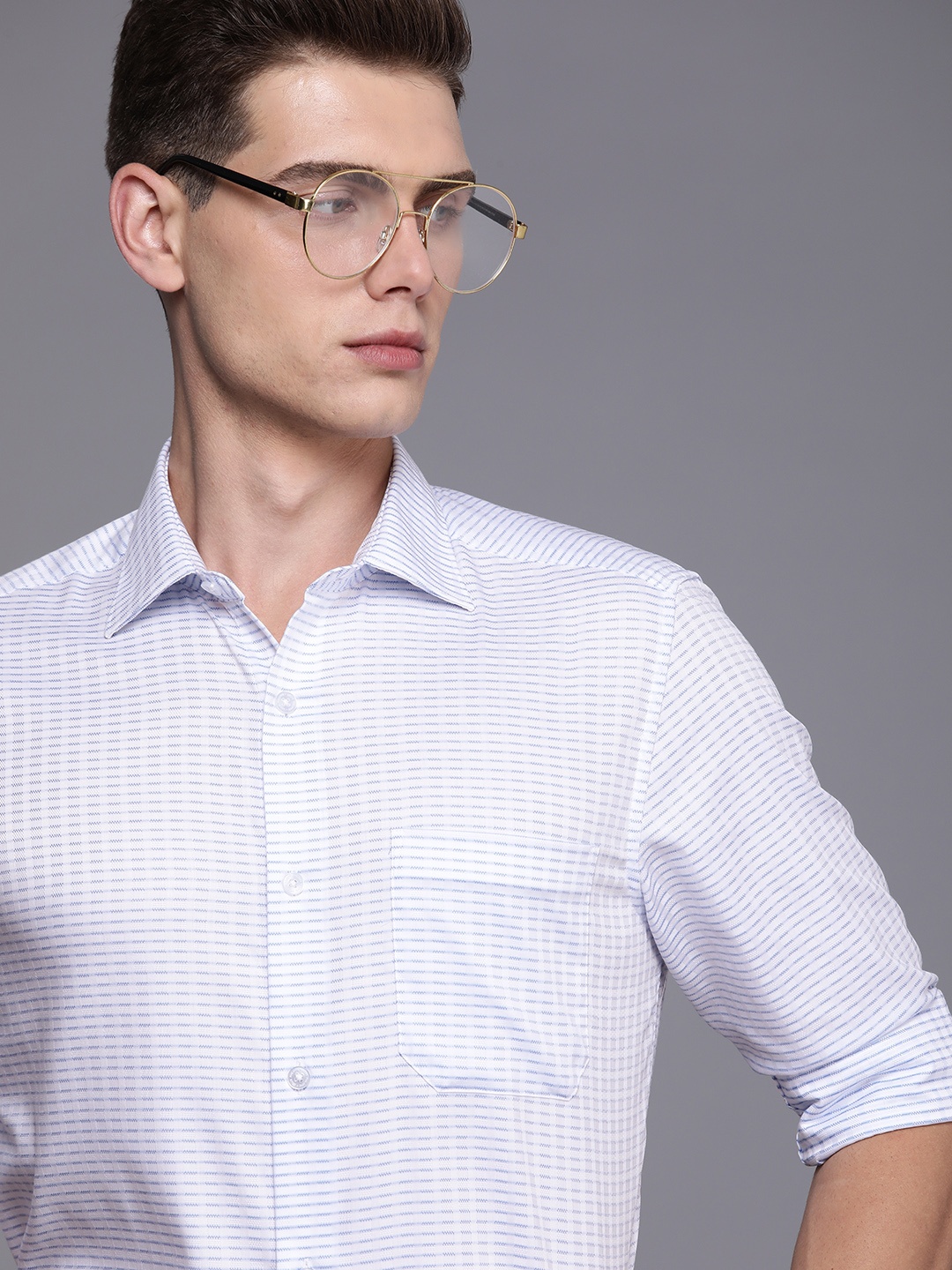 

Louis Philippe Men Blue Horizontal Stripes Striped Formal Shirt