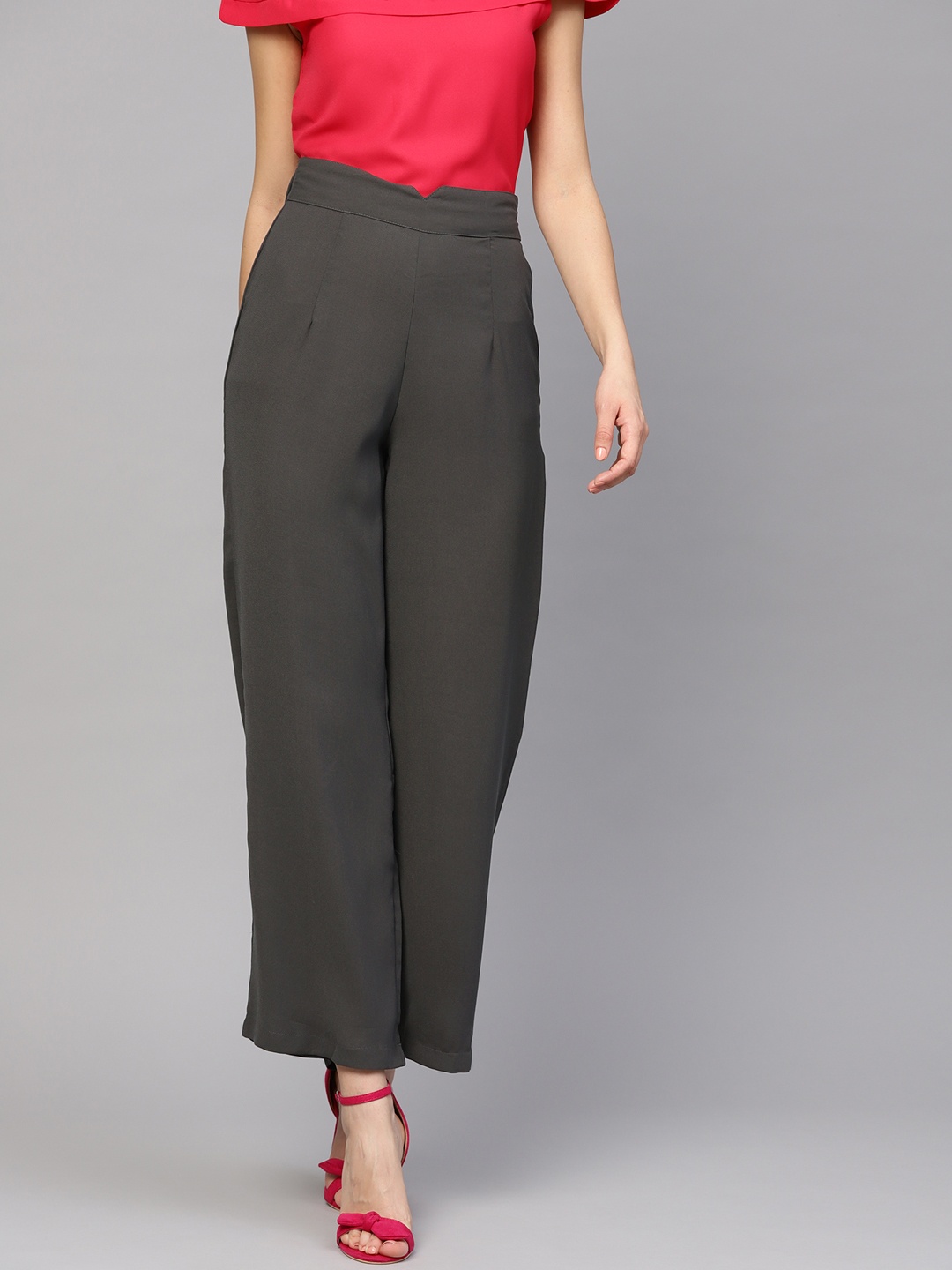 

SASSAFRAS Women Charcoal Grey Regular Fit Solid Parallel Trousers