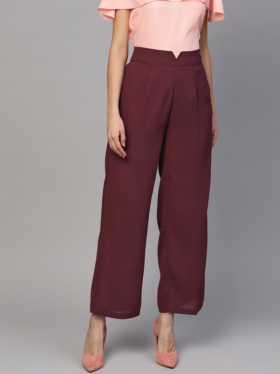 

SASSAFRAS Women Burgundy Regular Fit Solid Parallel Trousers