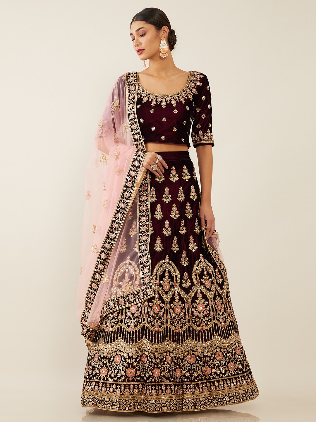 

Soch Purple & Pink Embroidered Unstitched Lehenga & Blouse With Dupatta