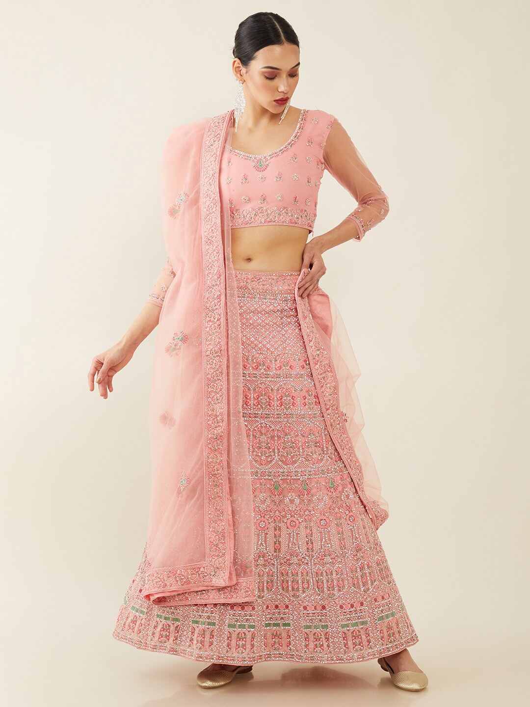 

Soch Pink & Silver-Toned Embellished Sequinned Unstitched Lehenga & Blouse With Dupatta