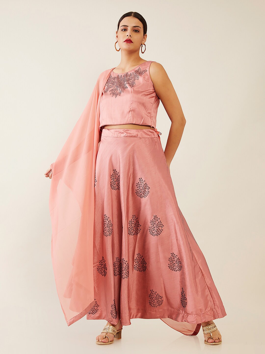 

Soch Pink Printed Unstitched Lehenga & Blouse With Dupatta