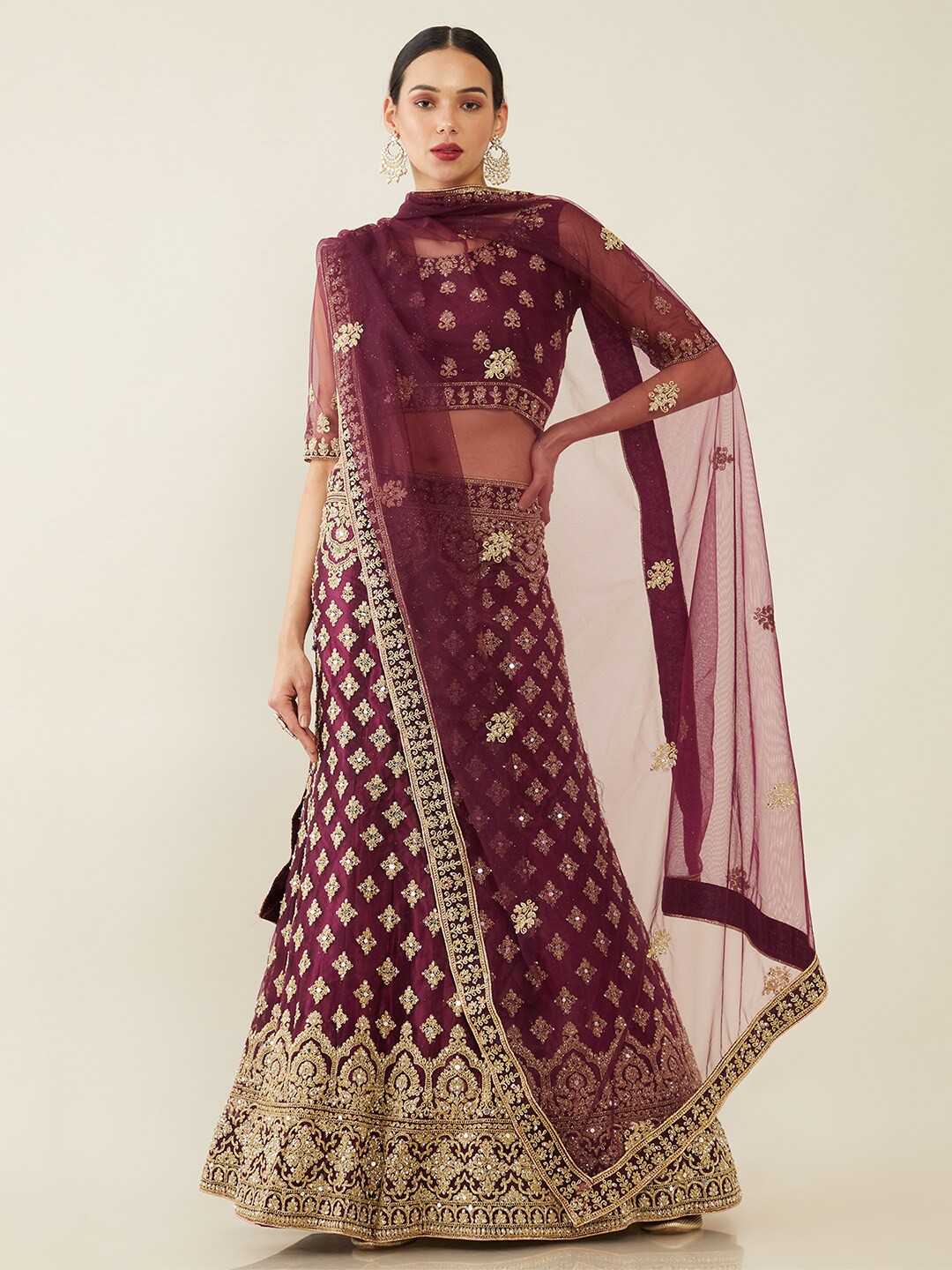 

Soch Purple Embellished Unstitched Lehenga & Blouse With Dupatta