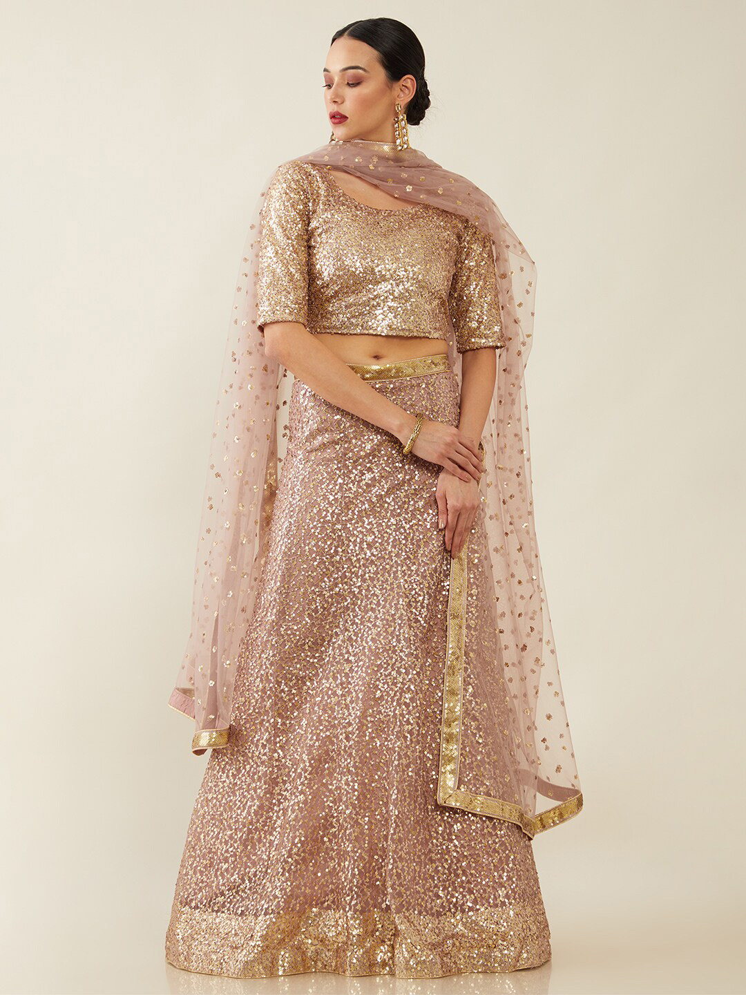 

Soch Purple & Silver-Toned Embellished Sequinned Unstitched Lehenga & Blouse With Dupatta