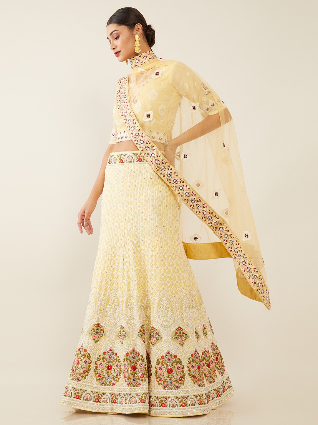 

Soch Yellow & Red Embroidered Unstitched Lehenga Choli