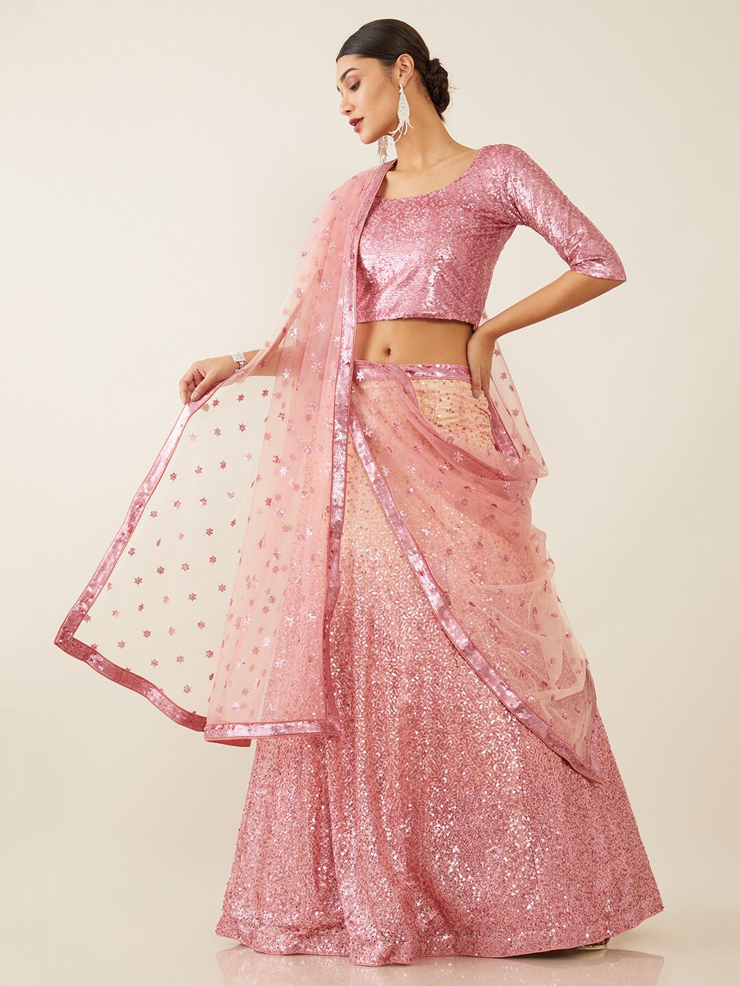 

Soch Pink Embellished Unstitched Lehenga & Blouse With Dupatta