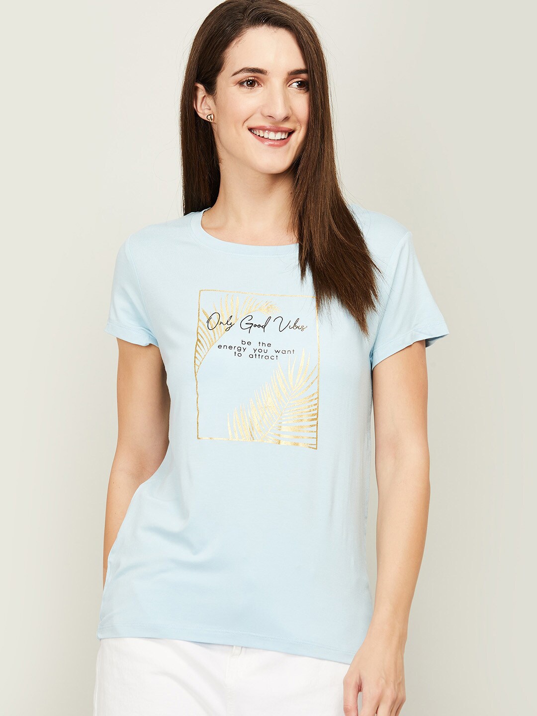 

Fame Forever by Lifestyle Blue Typography Printed Top