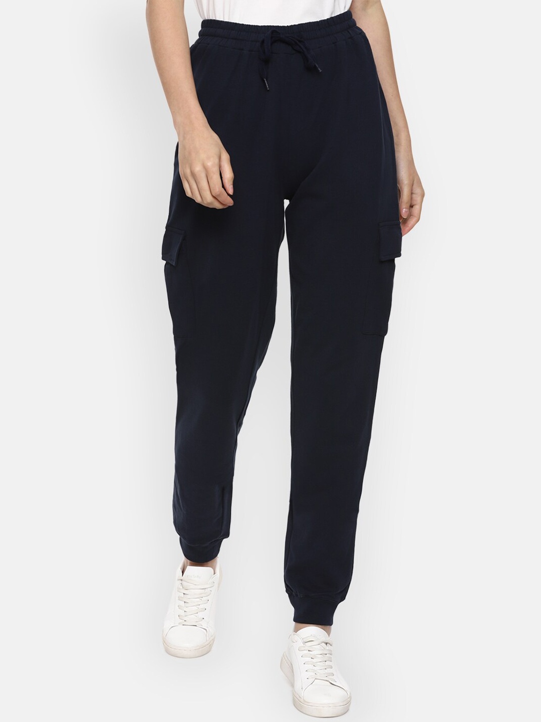 

Van Heusen Woman Women Navy Blue Solid Pure Cotton Joggers