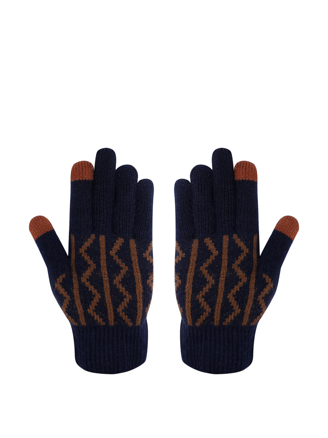 

LOOM LEGACY Women Navy Blue & Orange Patterned Acrylic Hand Gloves