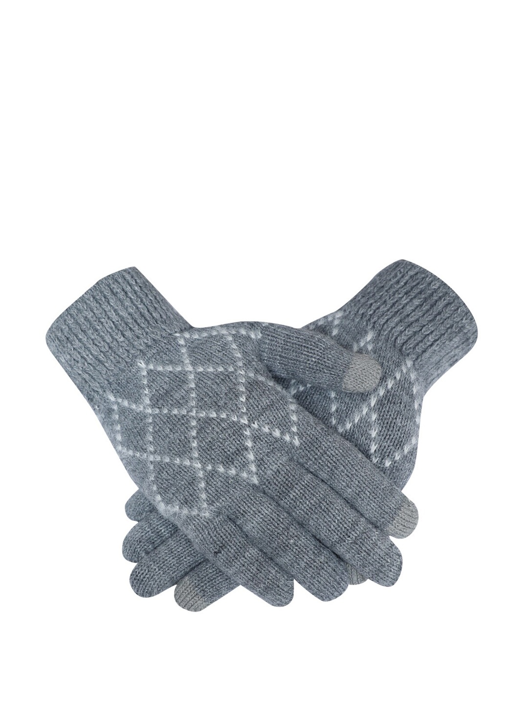 

LOOM LEGACY Women Grey & White Checked Hand Gloves