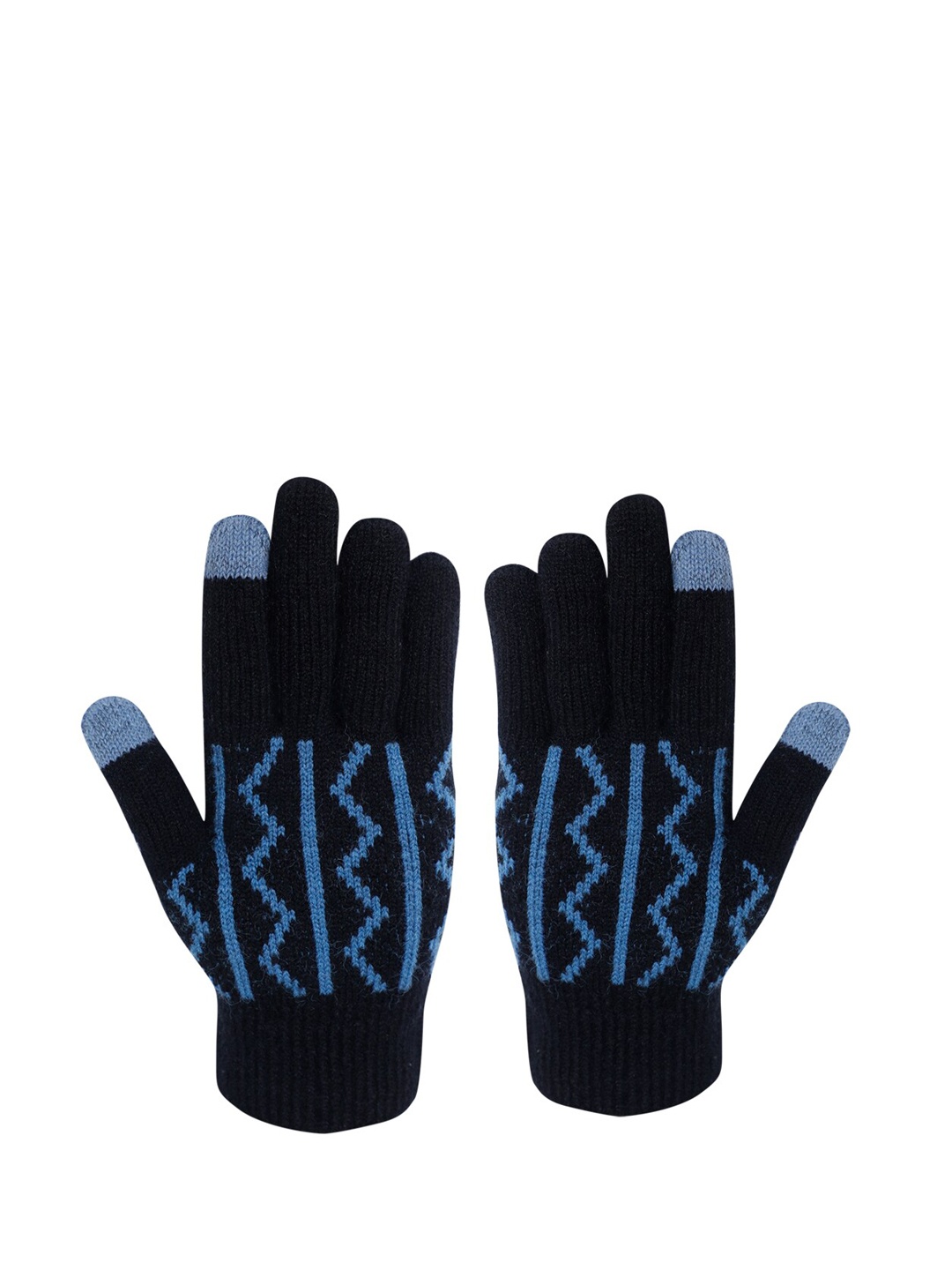 

LOOM LEGACY Women Black & Blue Self Design Hand Gloves