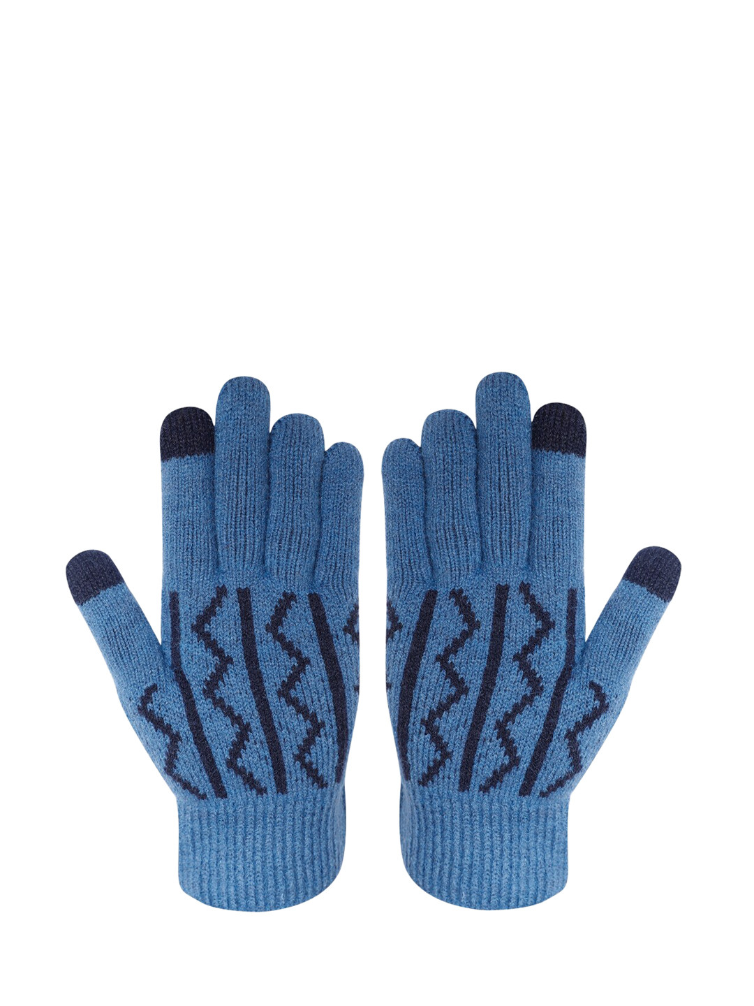 

LOOM LEGACY Women Blue & Black Self Design Hand Gloves