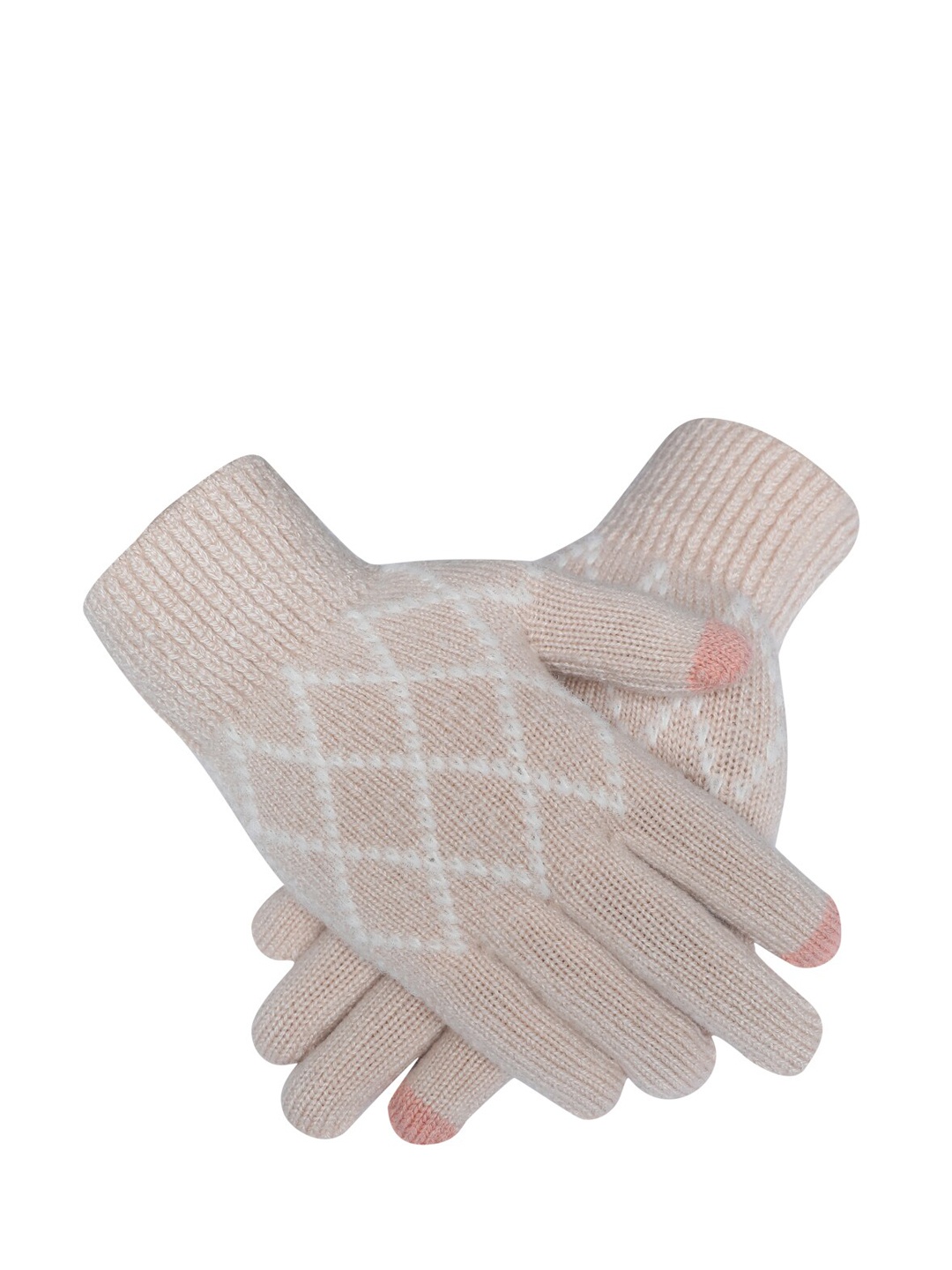 

LOOM LEGACY Women Cream-Coloured & White Patterned Hand Gloves