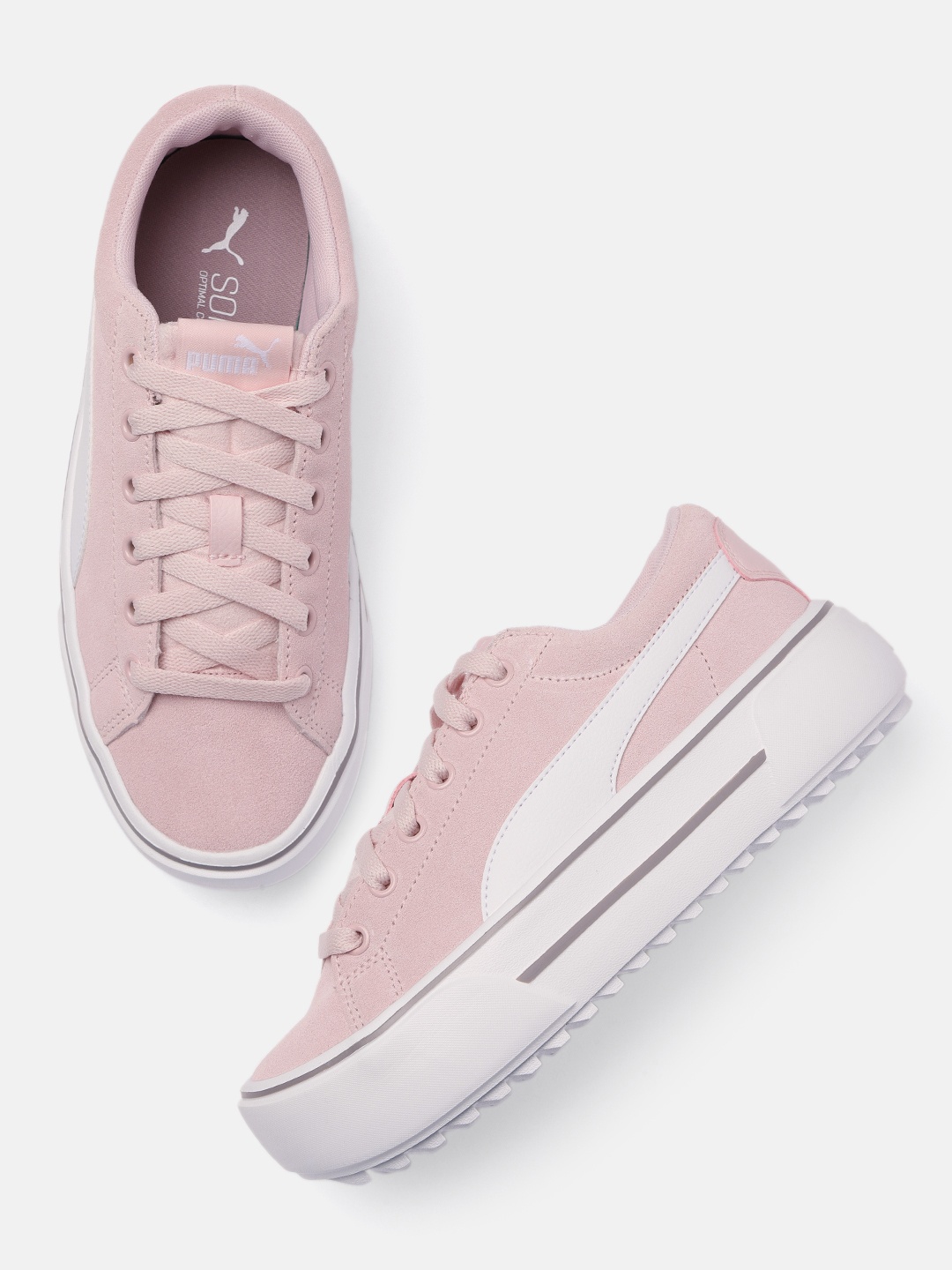 

Puma Women Pink & White Solid IMEVA Kaia Platform SD Regular Sneakers