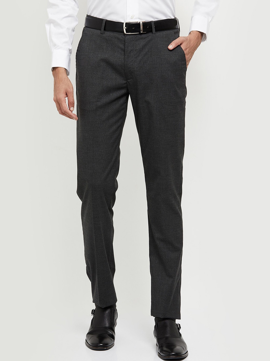 

max Men Charcoal Textured Formal Trousers