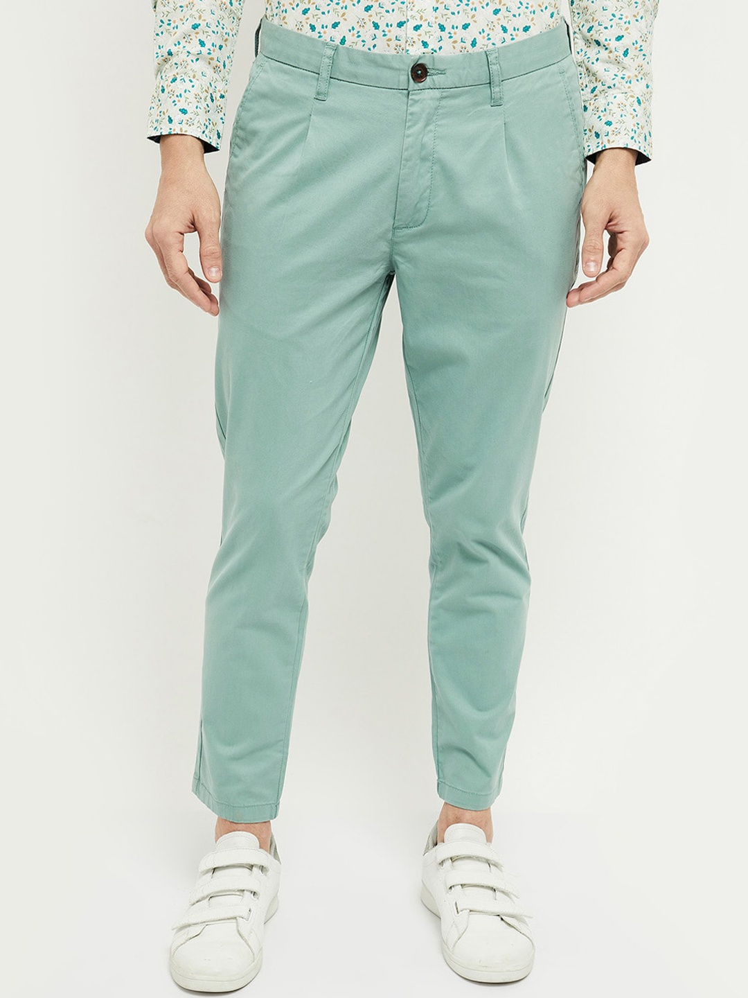 

max Men Green Pleated Trousers