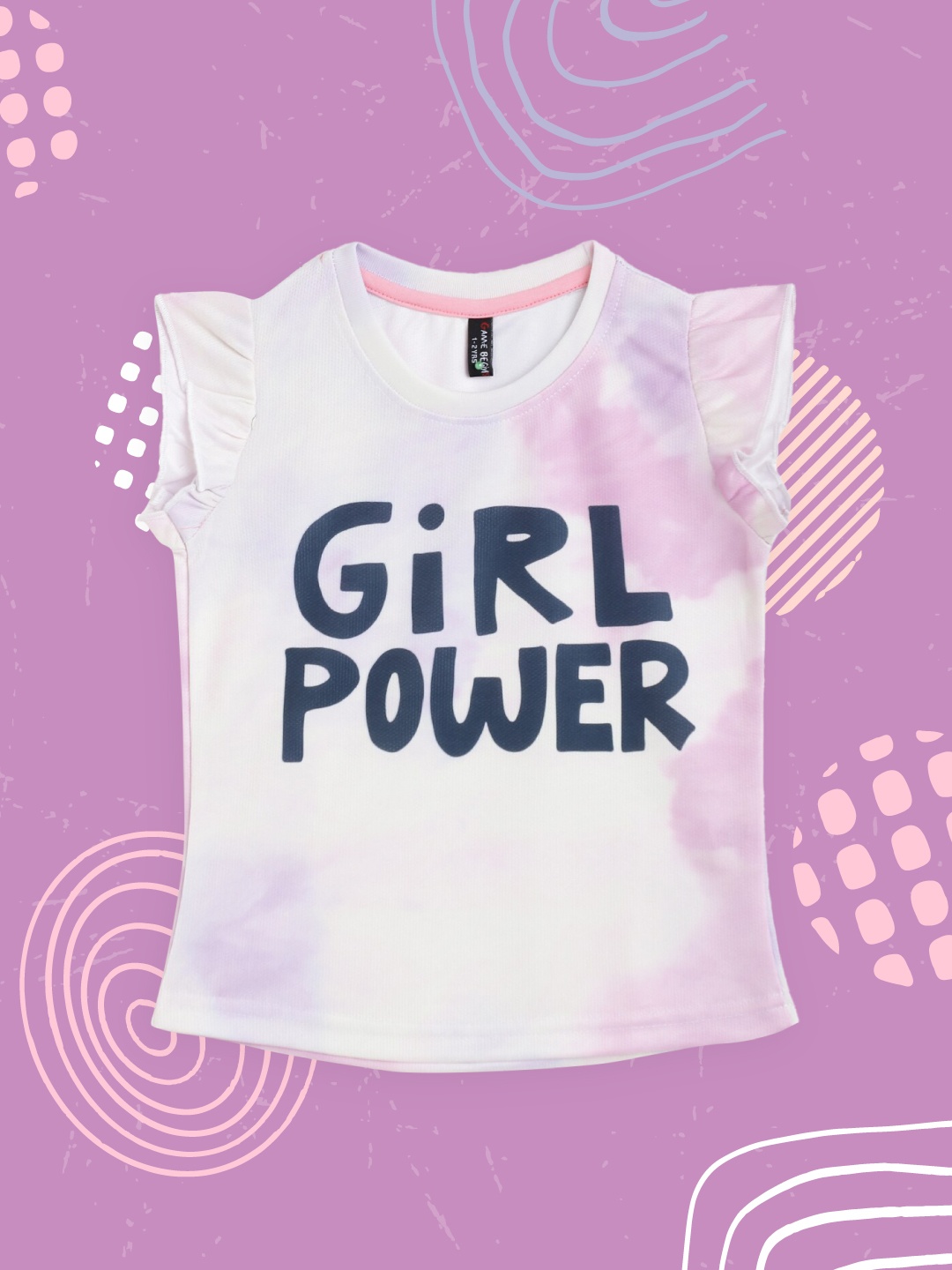 

GAME BEGINS Girls Off-White & Pink Dyed Cotton Top with Typography Print Detail