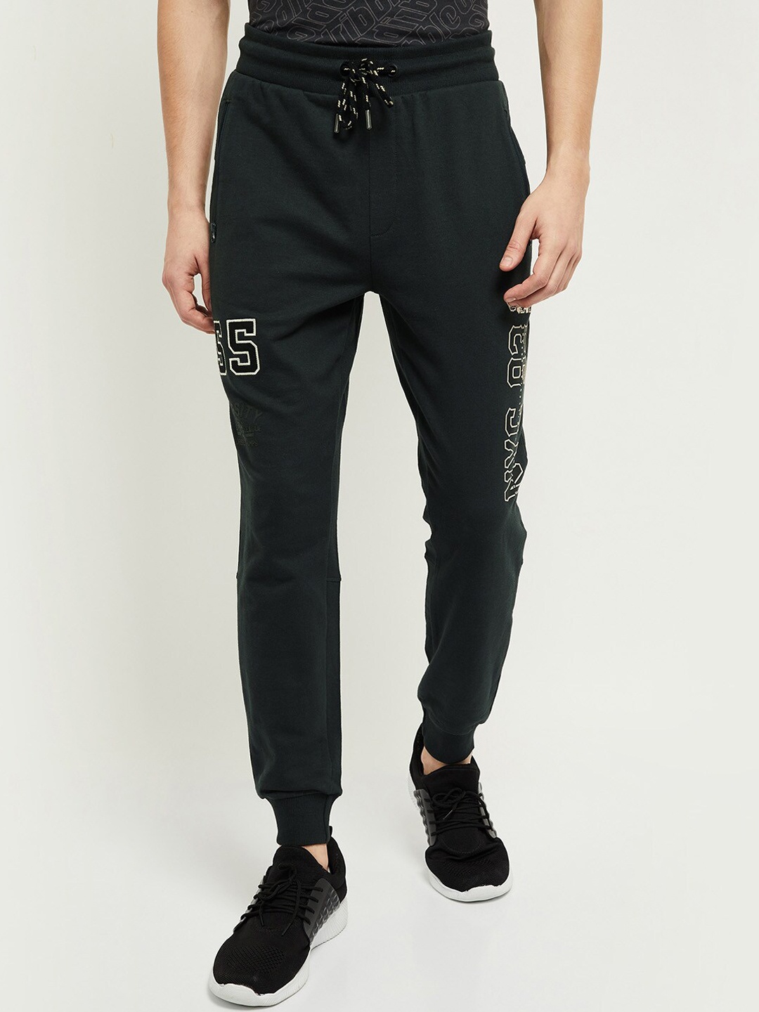 

max Men Black Printed Sports Track Pants