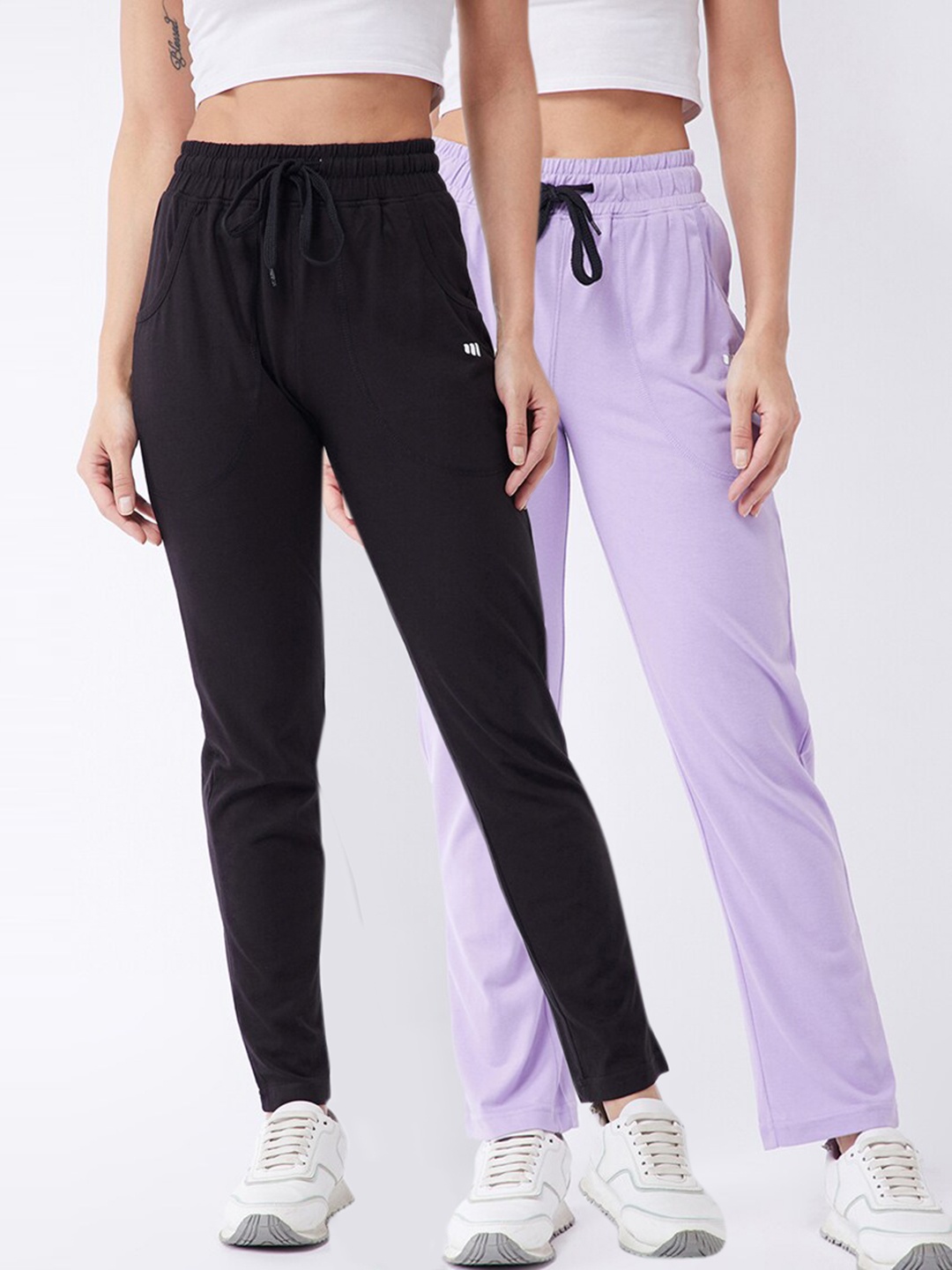 

Modeve Women Pack Of 2 Solid Track Pants, Black