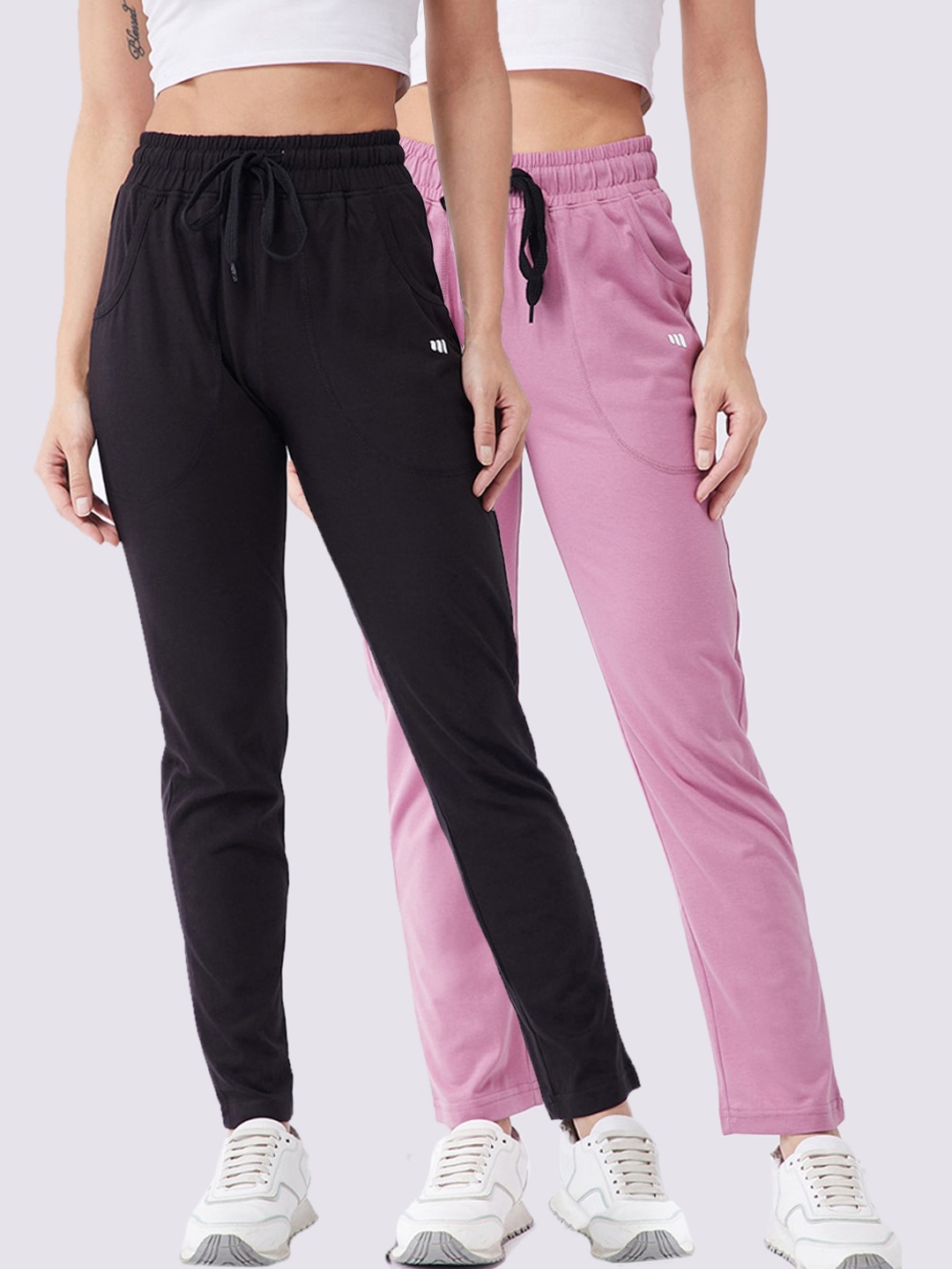 

Modeve Women Pack Of 2 Solid Track Pants, Black