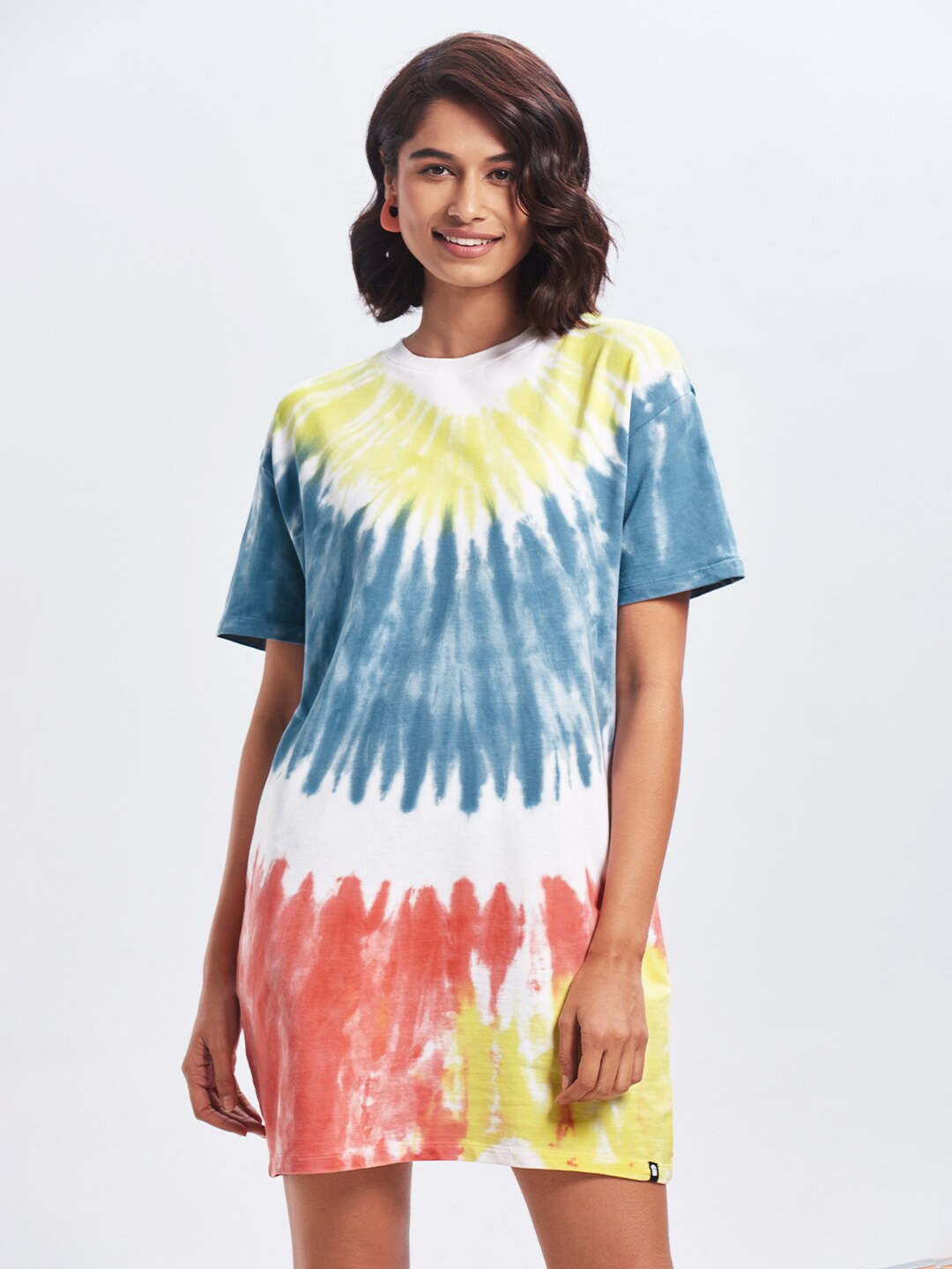 

The Souled Store Tie and Dye Cotton Oversized T-shirt Dress, Multi