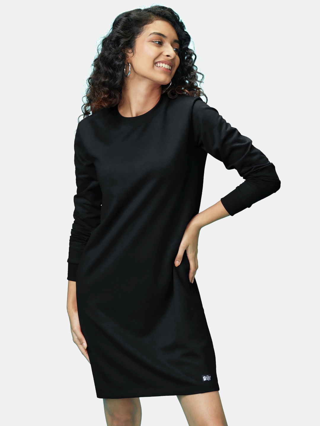 

The Souled Store Black Cotton Sweatshirt Dress