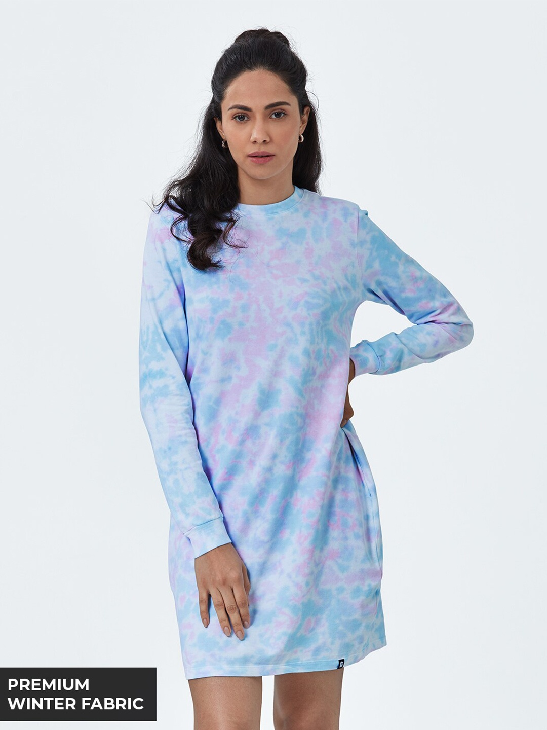 

The Souled Store Blue Tie and Dye Rainbow Reflect Sweatshirt Dress