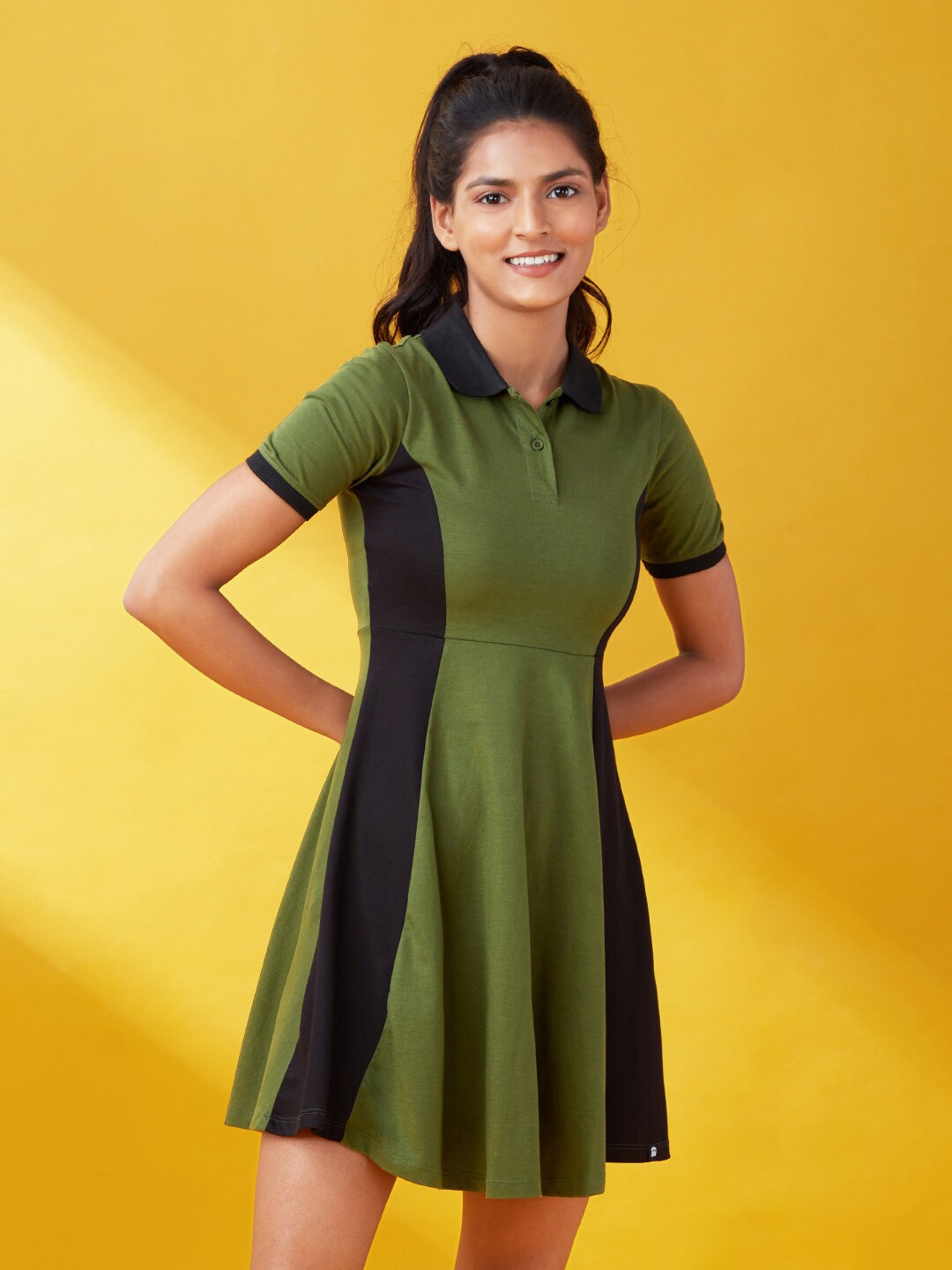 

The Souled Store Green Colourblocked Dress