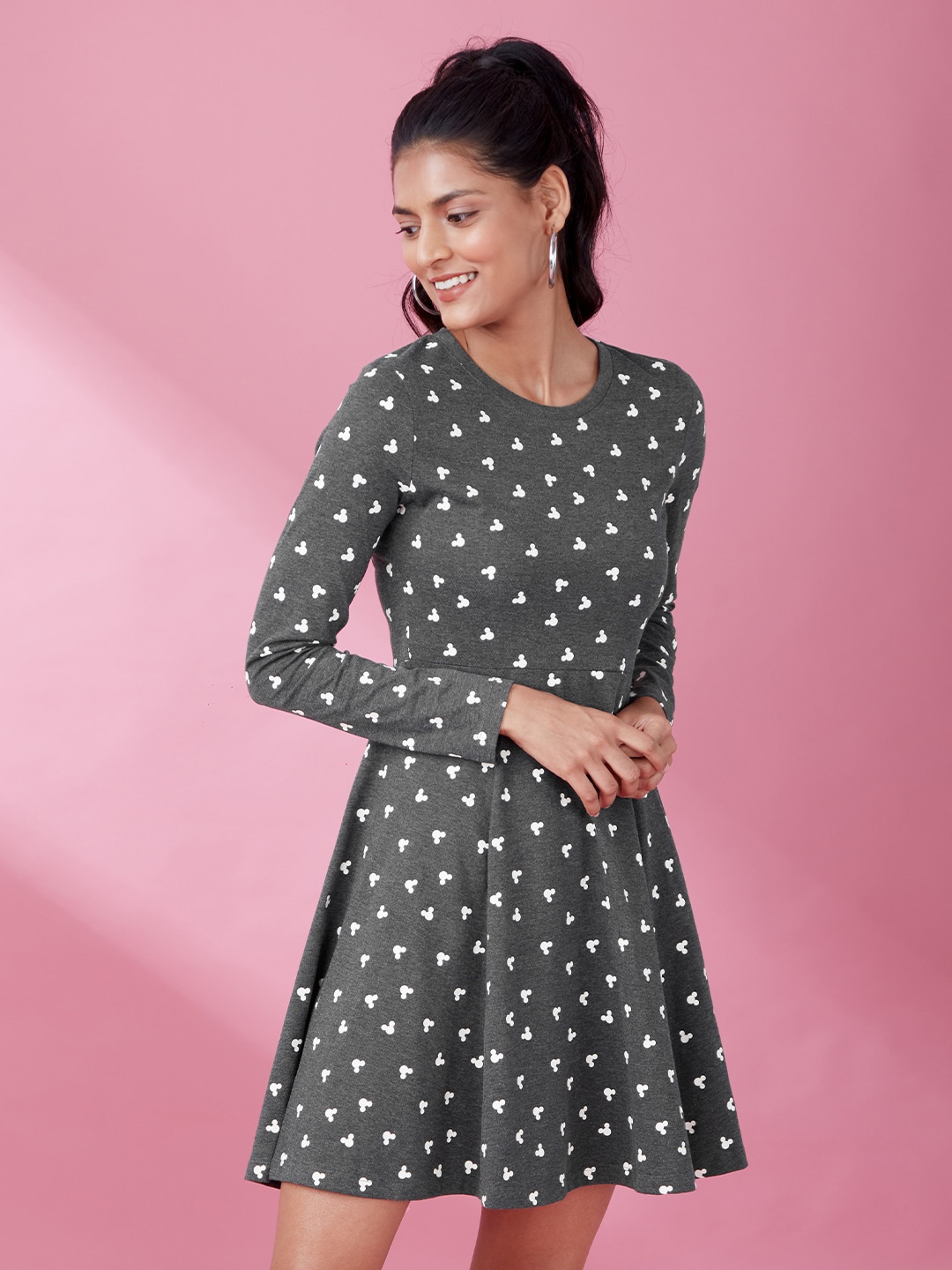 

The Souled Store Grey & White Mickey Mouse Printed Cotton Dress