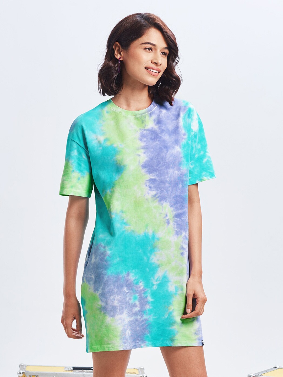 

The Souled Store Multicoloured Tie and Dye T-shirt Oversized Dress, Multi