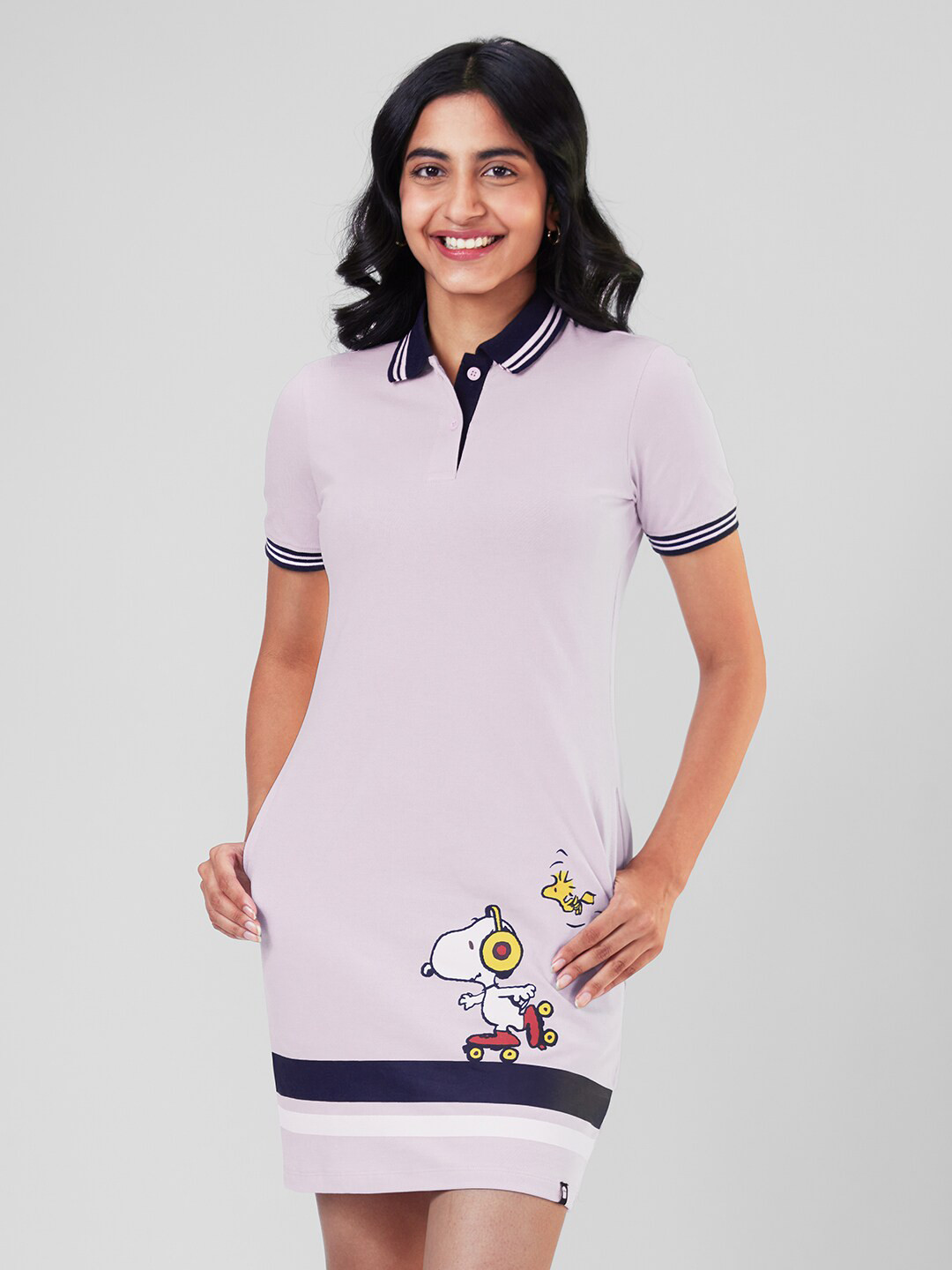 

The Souled Store Pink Peanuts Snoopy Printed T-shirt Dress