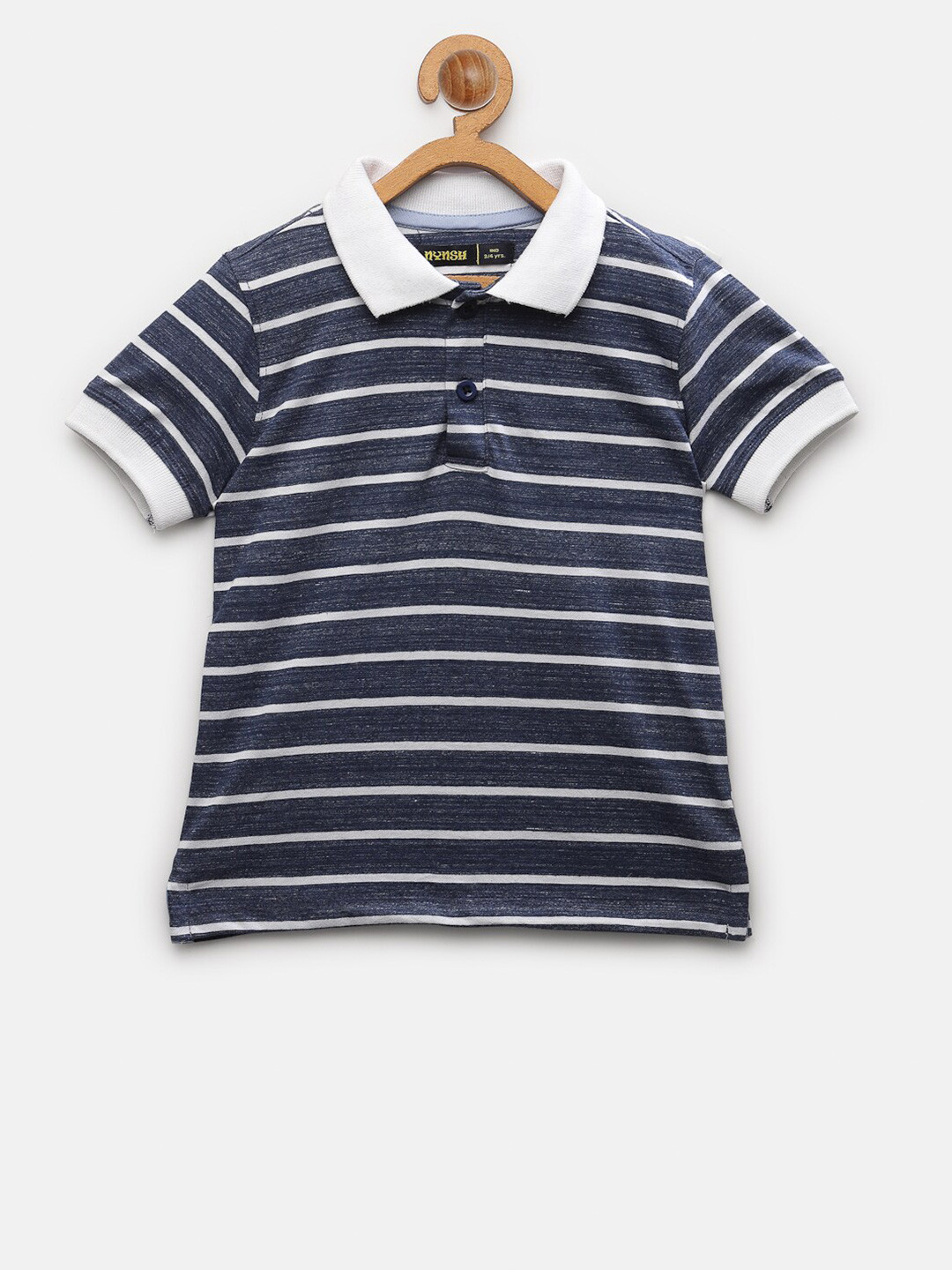 

NYNSH Boys Navy Blue Striped Polo Collar Pockets T-shirt