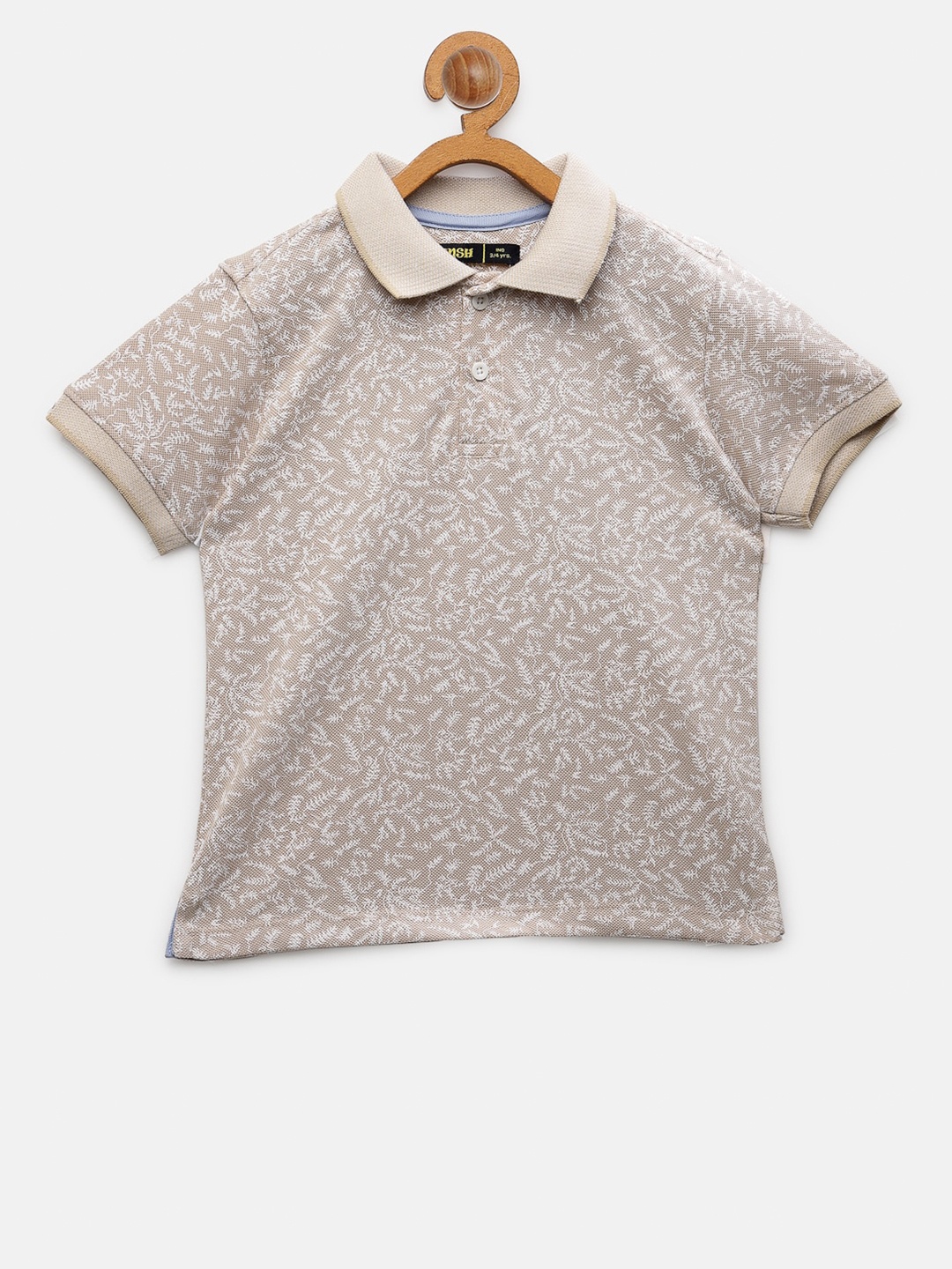 

NYNSH Boys Beige Floral Polo Collar T-shirt